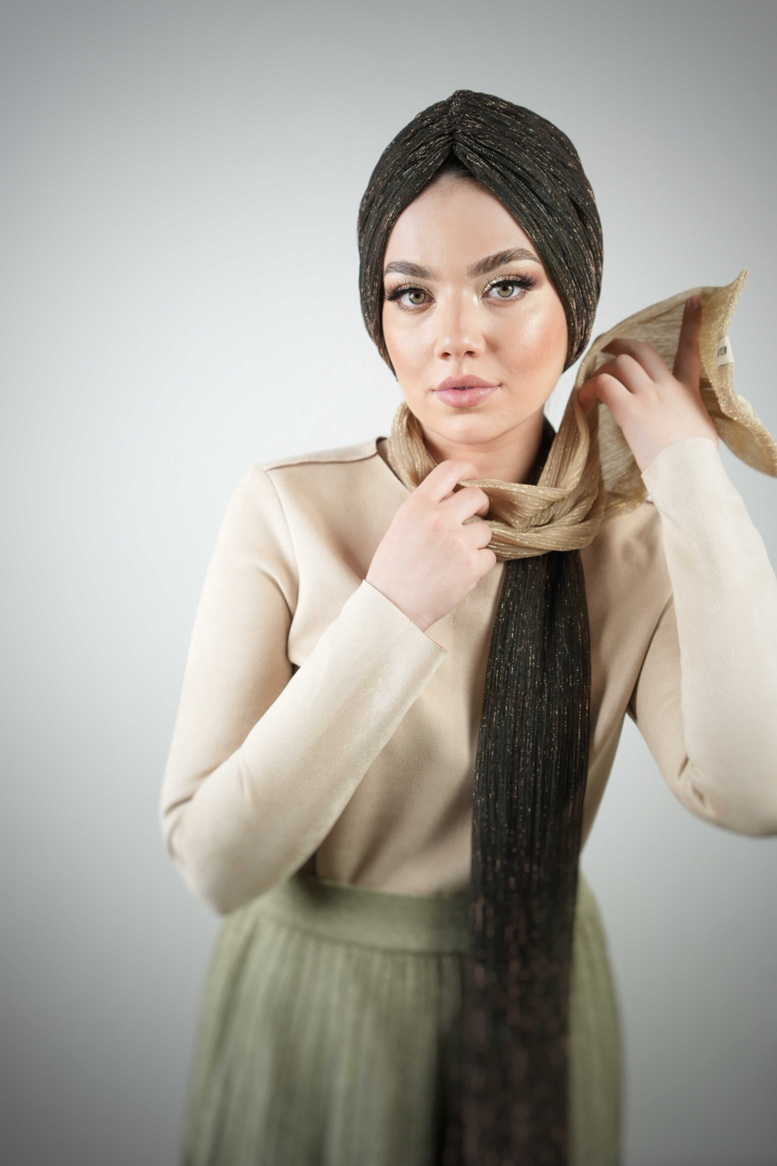 Glitter - Pırıltılı Fular - Kombinlenebilir - Hafif Esnek Kumaş - Su Yeşili - BitterColors