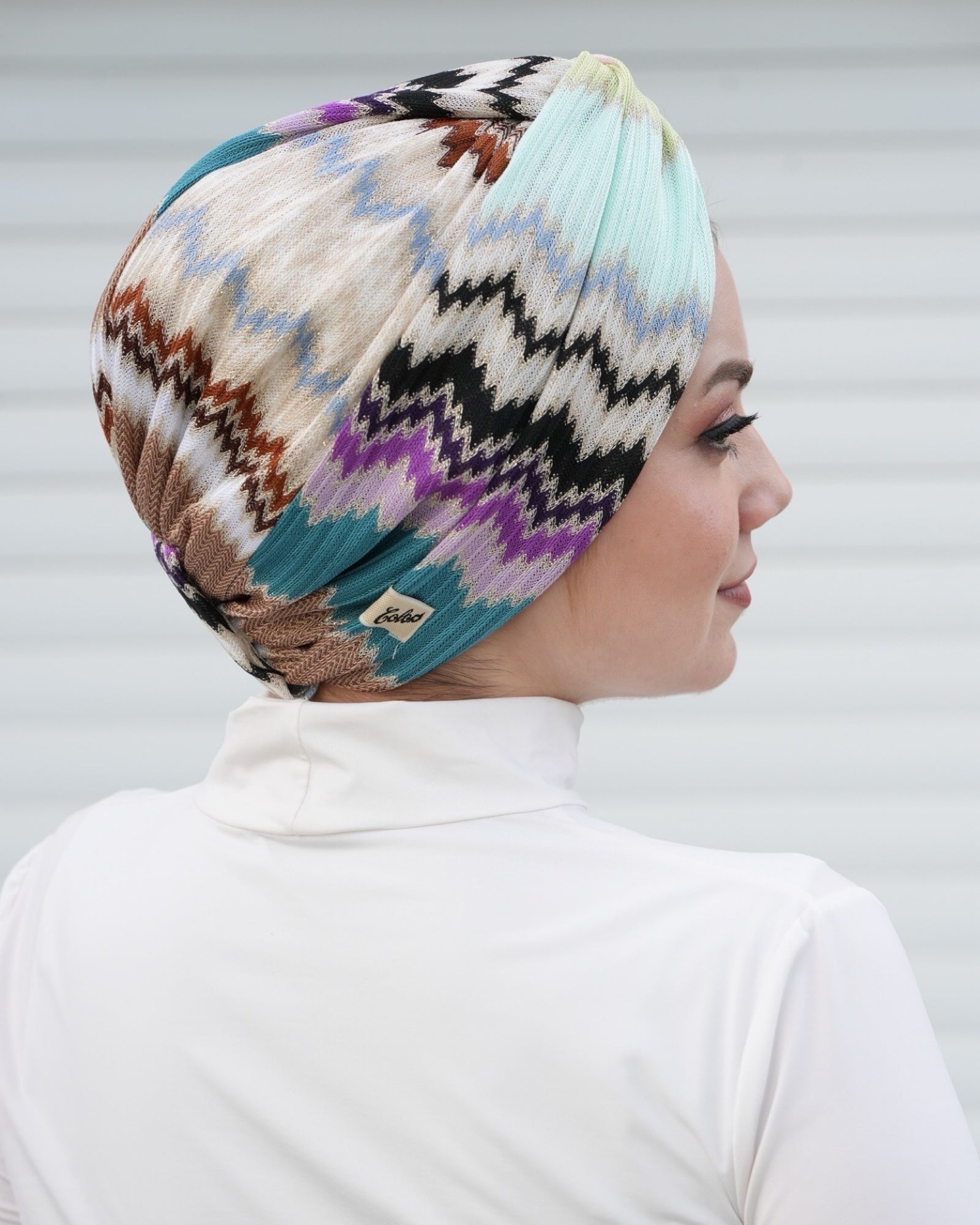 Twisted Summer Bone - Burgulu - Zikzak Desenli - Turkuaz, Lila Renkli - Triko Kumaş - BitterColors