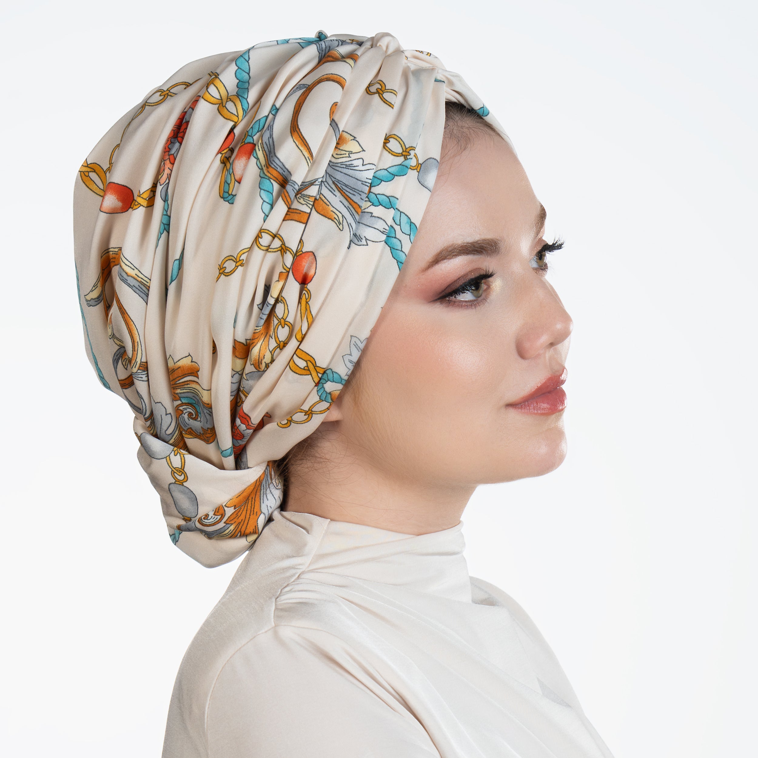Beyrut Zincir Desenli Bone - Penye Astarlı - Kullanıma Hazır - Çok Renkli - BitterColors