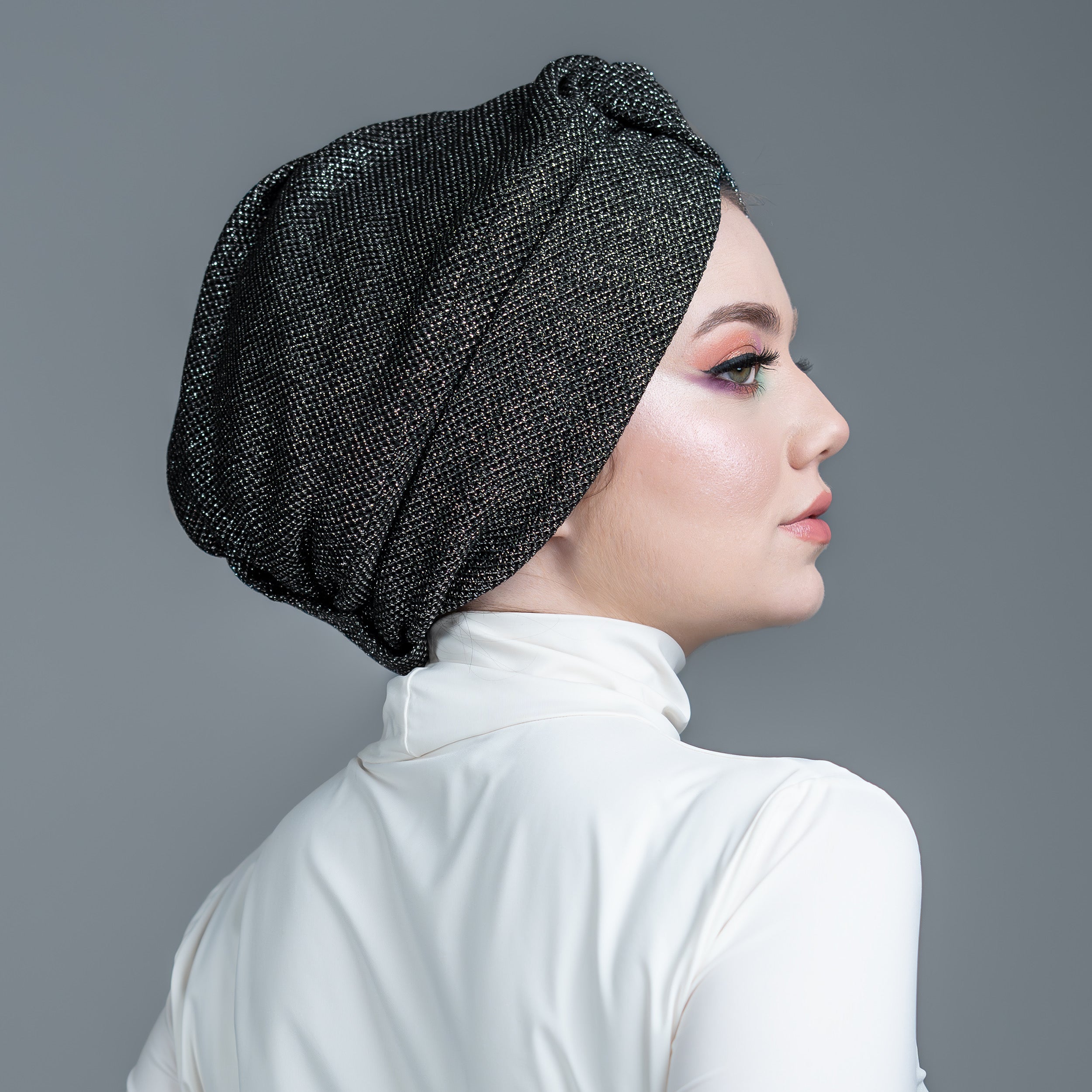 Honeycomb Burgulu Bone - Simli Örme Kumaş - Siyah Renk - BitterColors