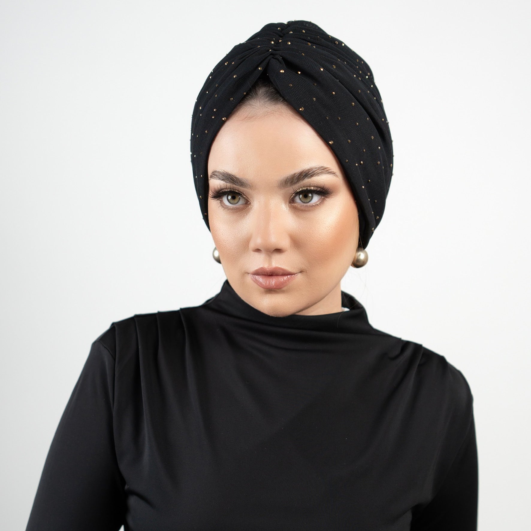 Taşlı Tül Bone - Esnek Kumaş - Siyah Renk - BitterColors