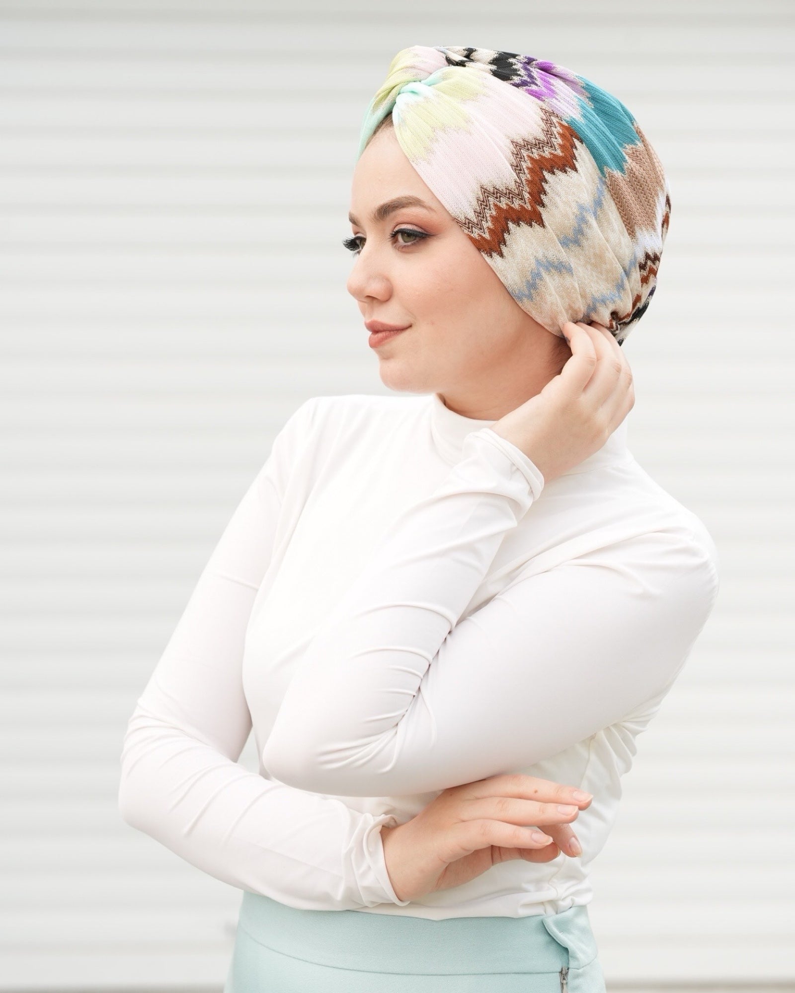 Twisted Summer Bone - Burgulu - Zikzak Desenli - Turkuaz, Lila Renkli - Triko Kumaş - BitterColors