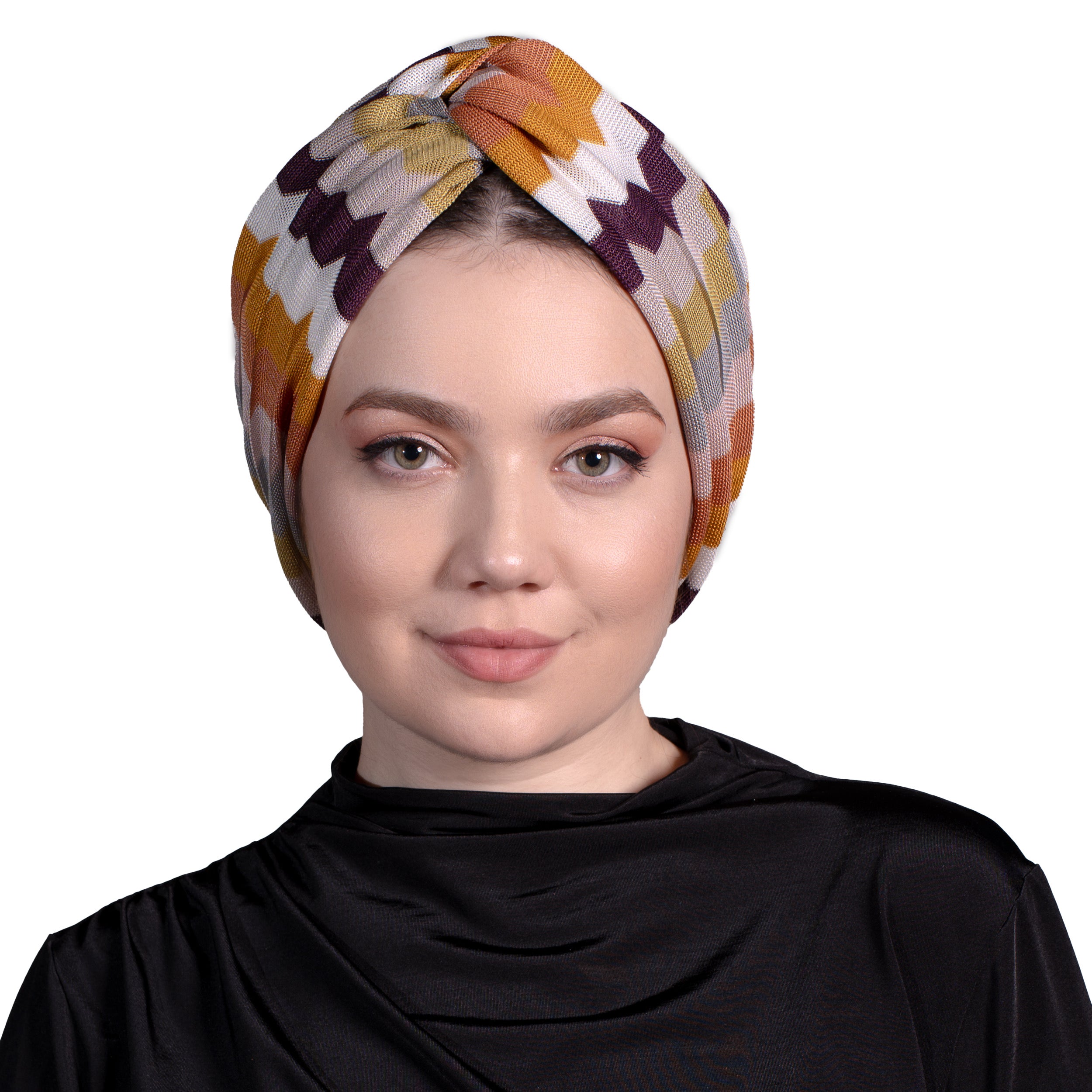 Mozaik Burgulu Bone - Esnek Triko Kumaş - Çok Renkli - BitterColors