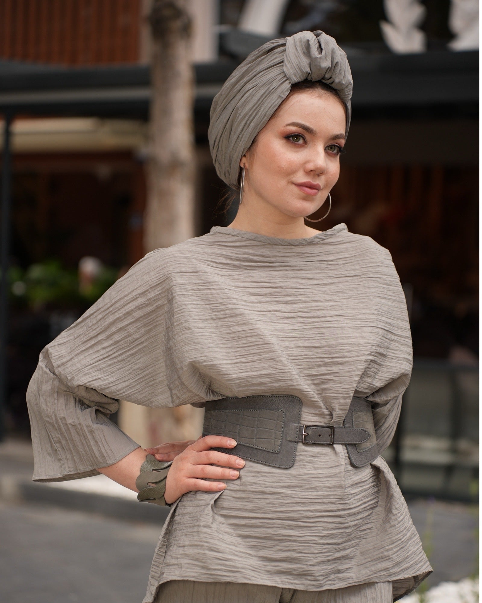 Beyrut Krinkıl Bone - Penye Astarlı - Kullanıma Hazır - Gri Renkli - BitterColors