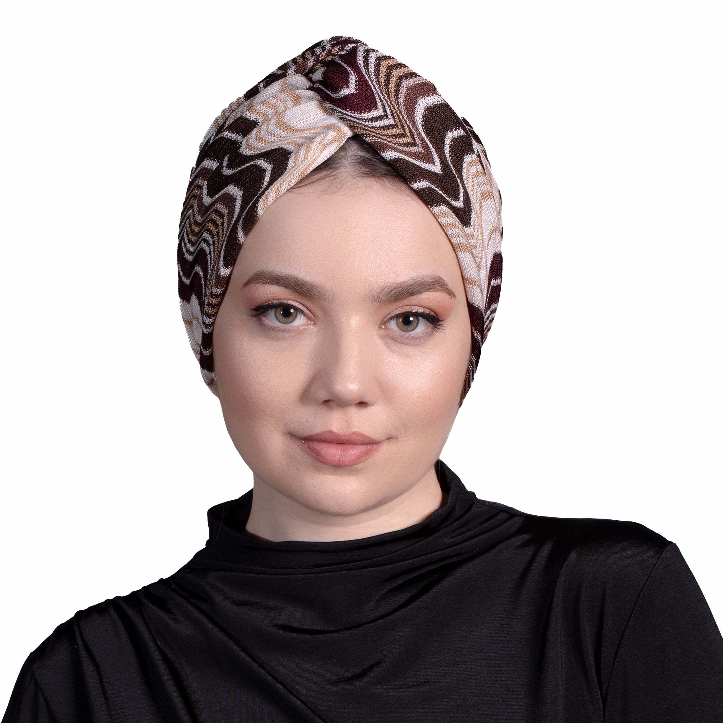 Dalgalı Desen Burgulu Bone - Esnek Triko Kumaş - Çok Renkli - Twisted Wavy Bone - BitterColors