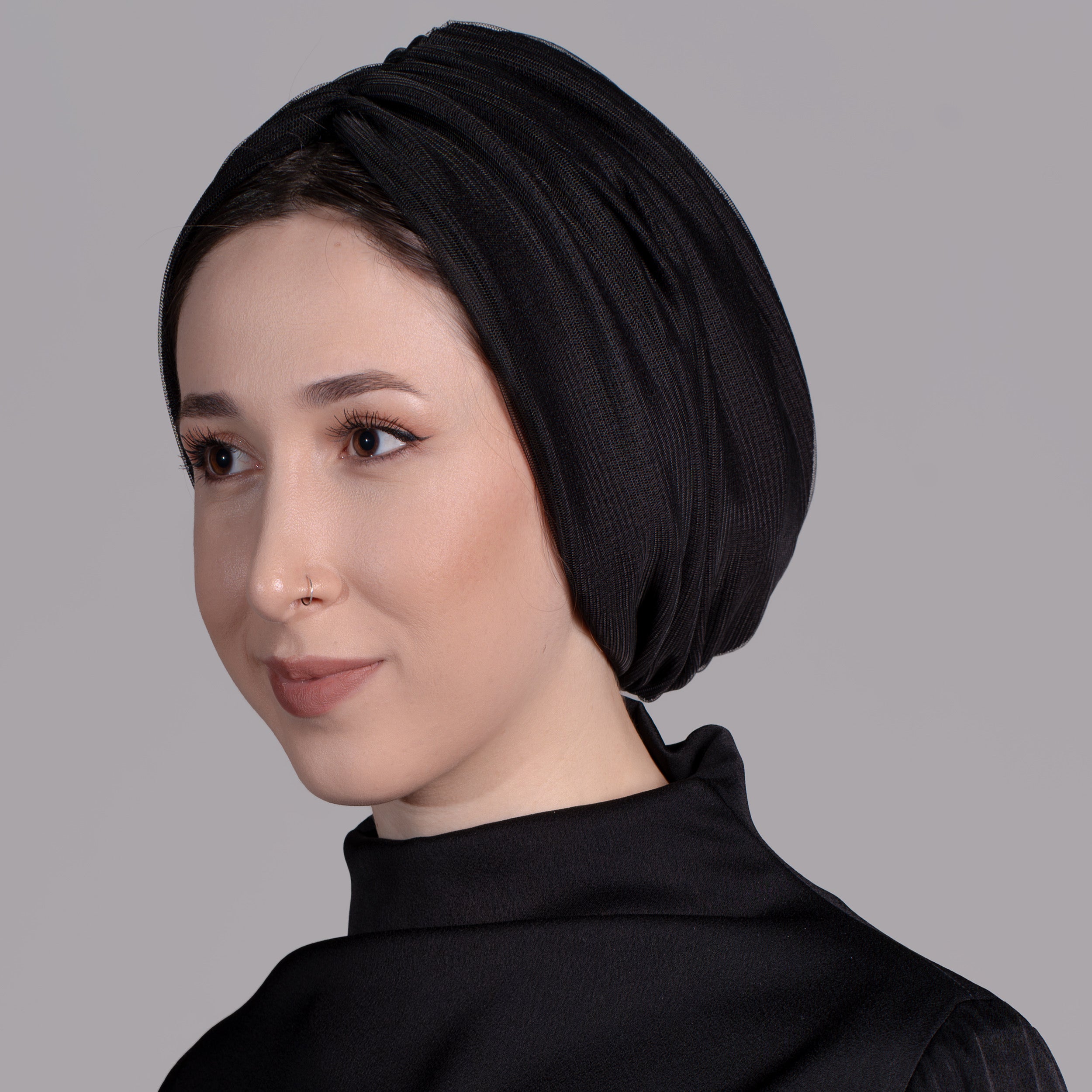 Büzgülü Üstü Tüllü Bone - Esnek Örme Kumaş - Siyah - Bitter Comfy Tulle - BitterColors
