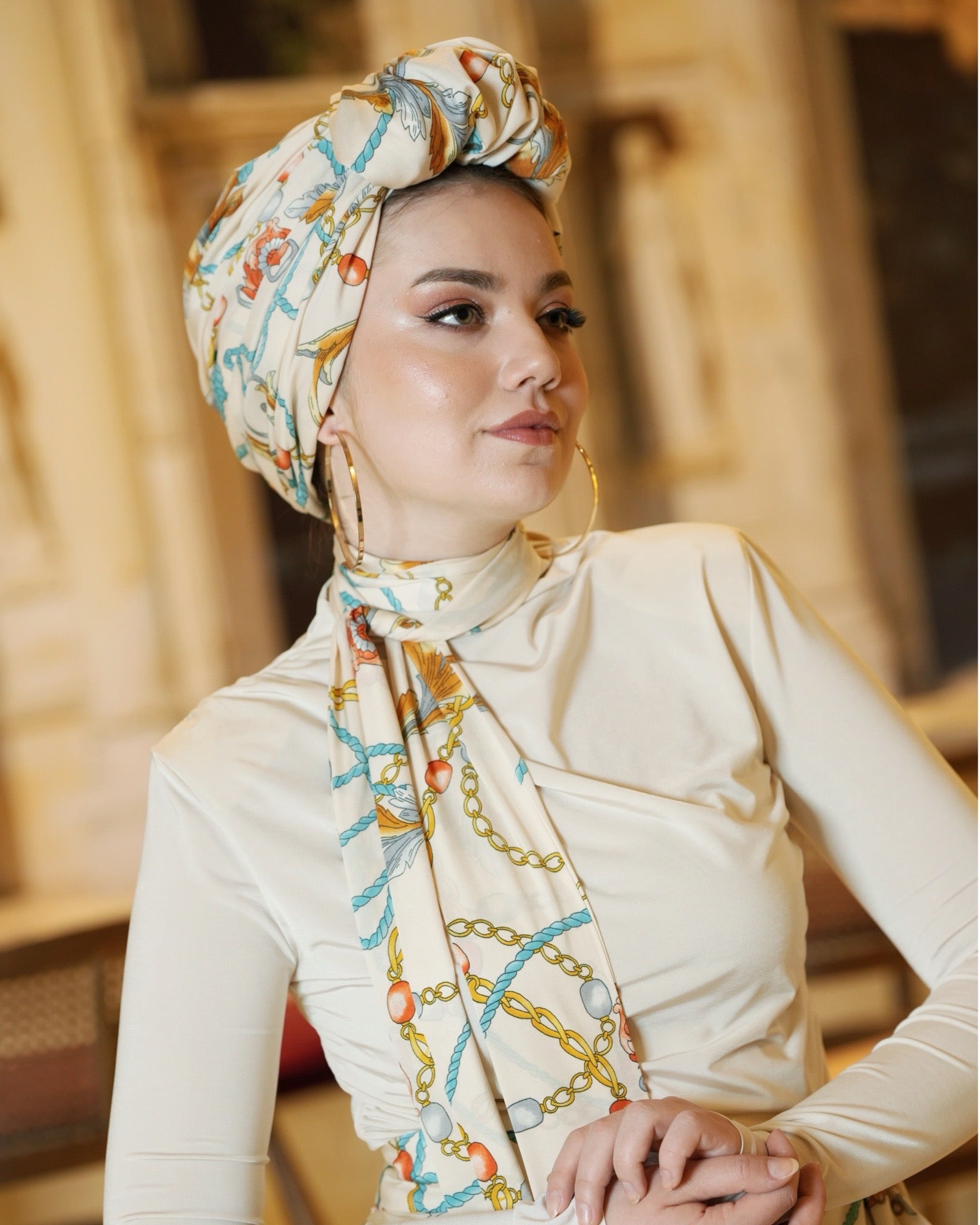 Beyrut Zincir Desenli Bone - Penye Astarlı - Kullanıma Hazır - Çok Renkli - BitterColors