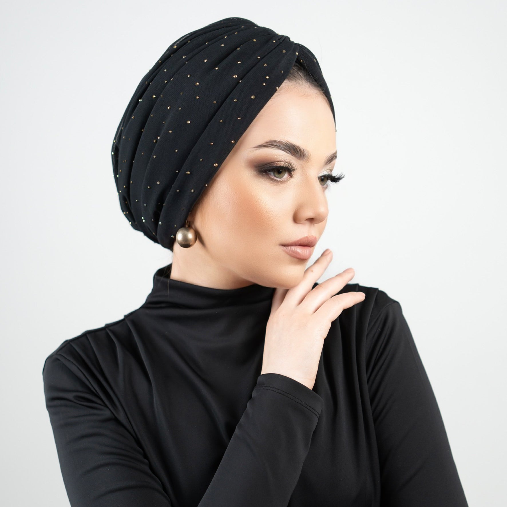 Taşlı Tül Bone - Esnek Kumaş - Siyah Renk - BitterColors