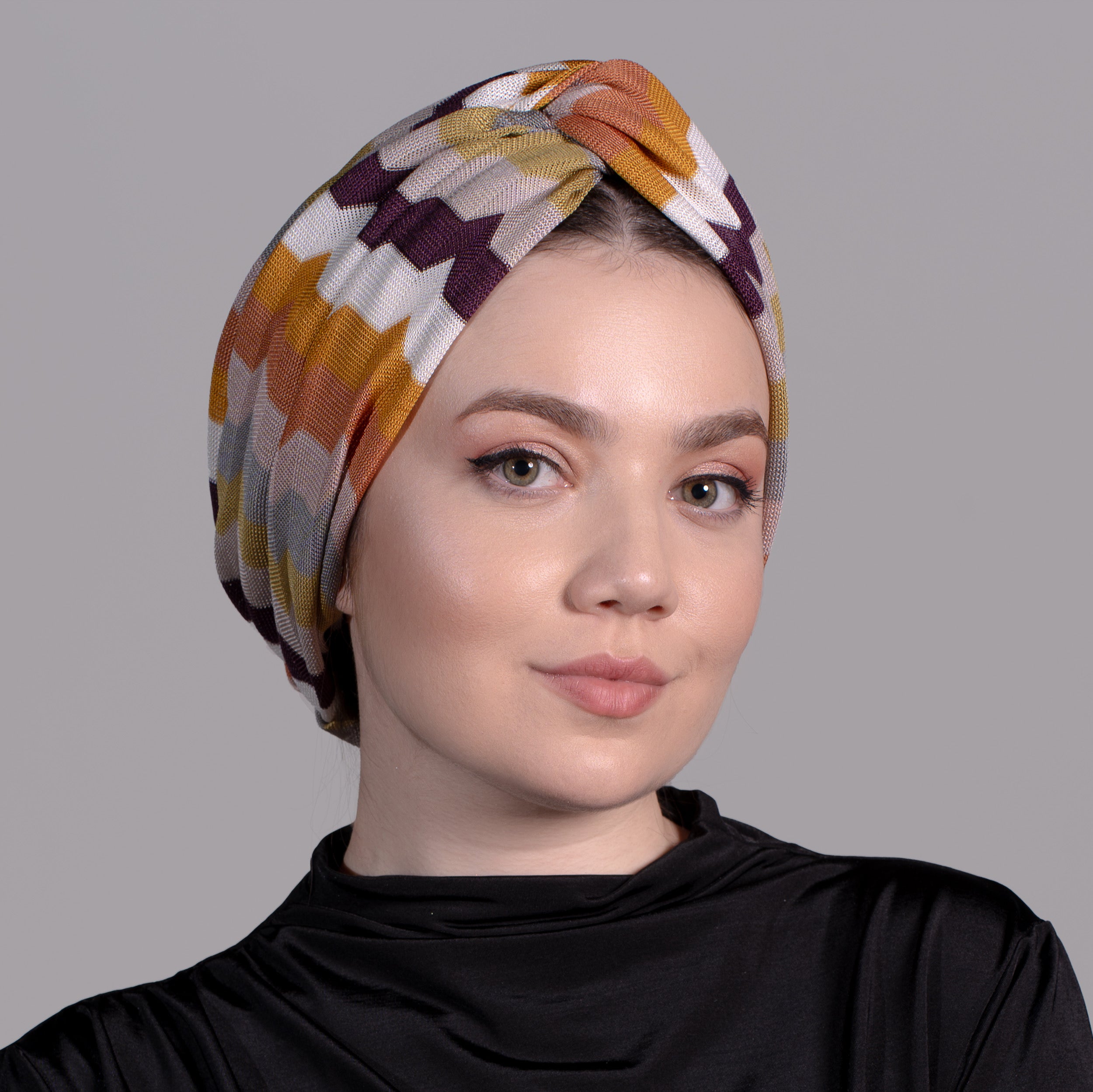 Mozaik Burgulu Bone - Esnek Triko Kumaş - Çok Renkli - BitterColors