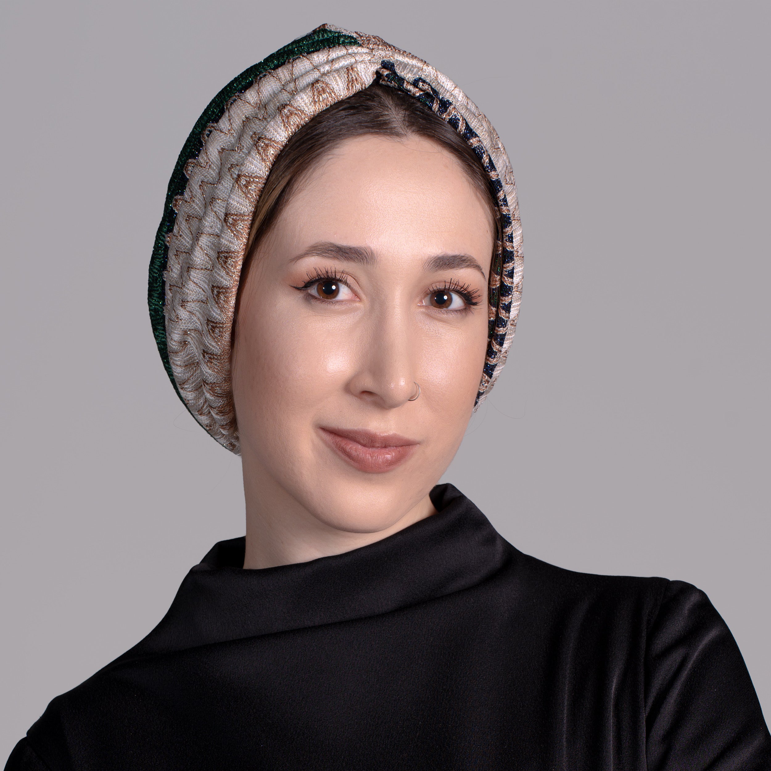 Bitter Emerald - Zümrüt Yeşil ZikZak Desenli Bone - Esnek Örme Kumaş - Çok Renkli - BitterColors