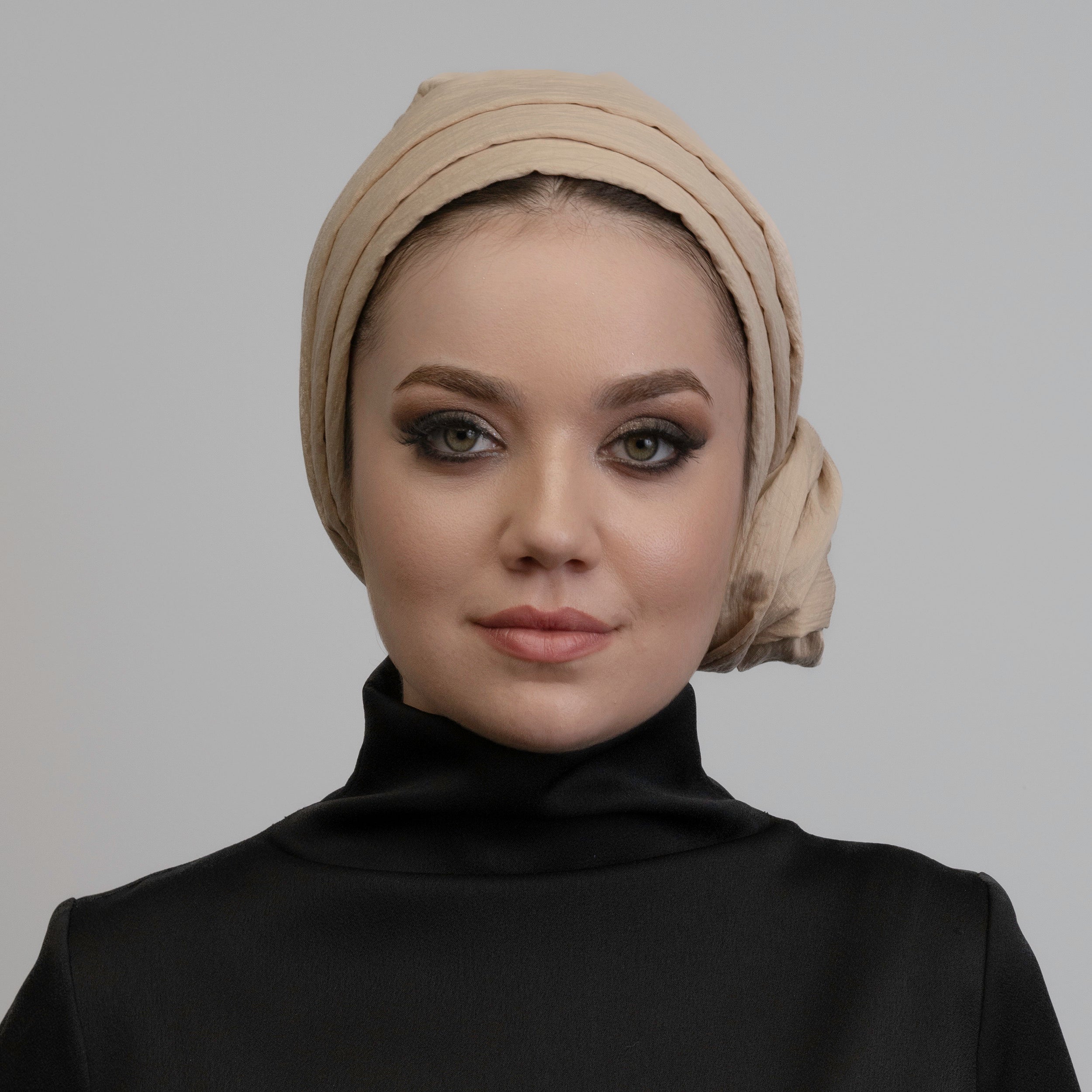 Bağlamalı Bone - İpek/Keten Kumaş - Bej Rengi - Dubai Keten Bone - BitterColors