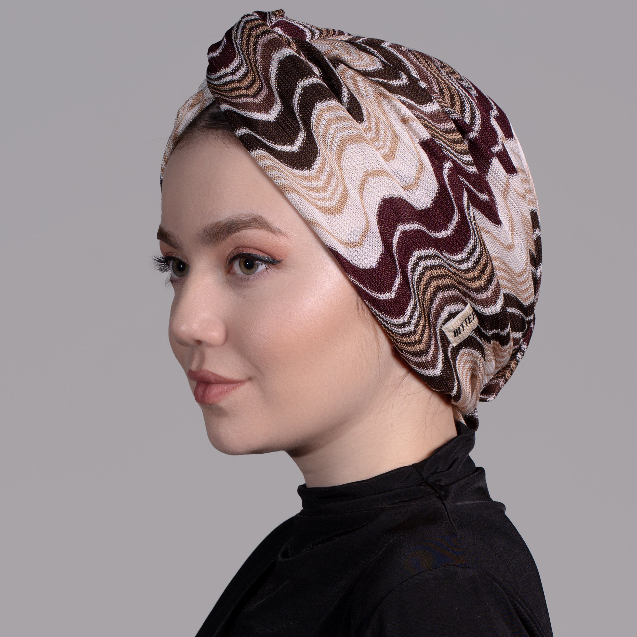 Dalgalı Desen Burgulu Bone - Esnek Triko Kumaş - Çok Renkli - Twisted Wavy Bone - BitterColors