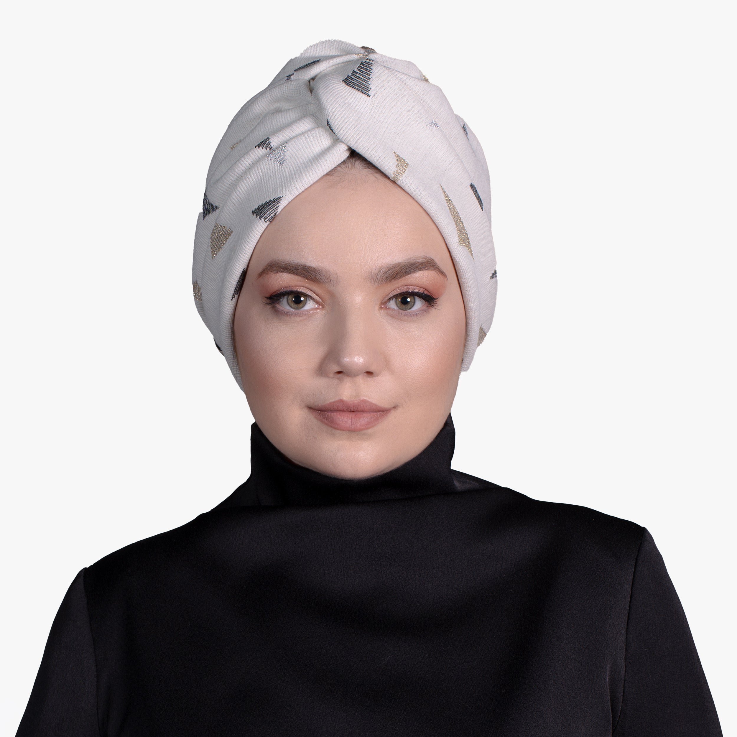 Piramit Burgulu Bone - Çift Taraflı -  Esnek Örme Kumaş - Krem Rengi - BitterColors