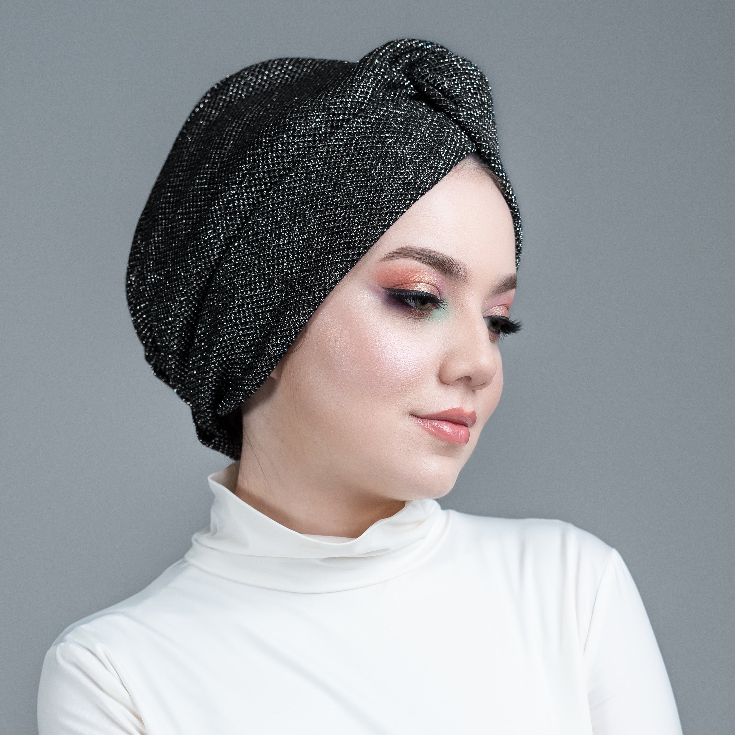 Honeycomb Burgulu Bone - Simli Örme Kumaş - Siyah Renk - BitterColors