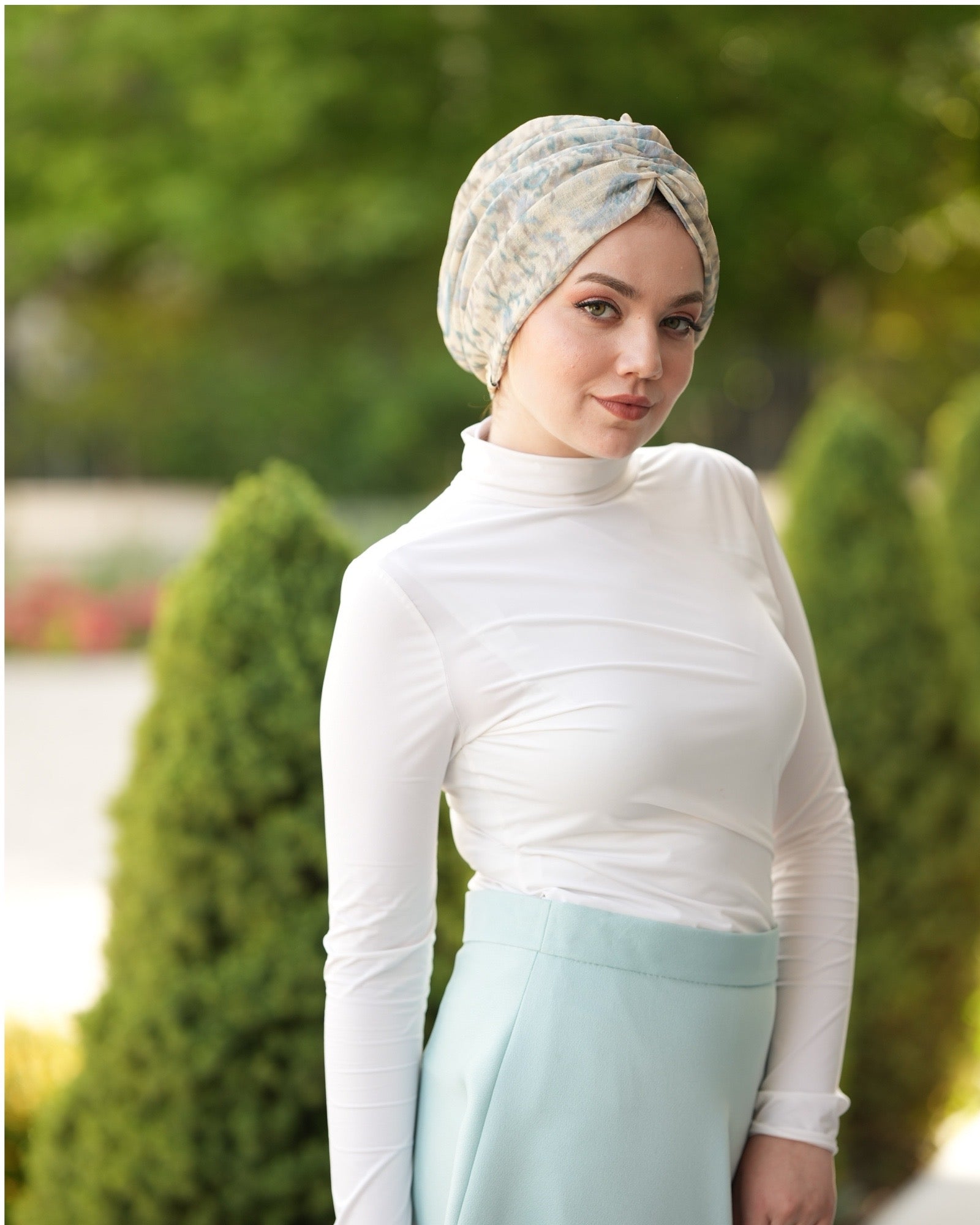 Bitter Keten Yeşil Renkli Bone - Büzgülü - Keten Kumaş - BitterColors