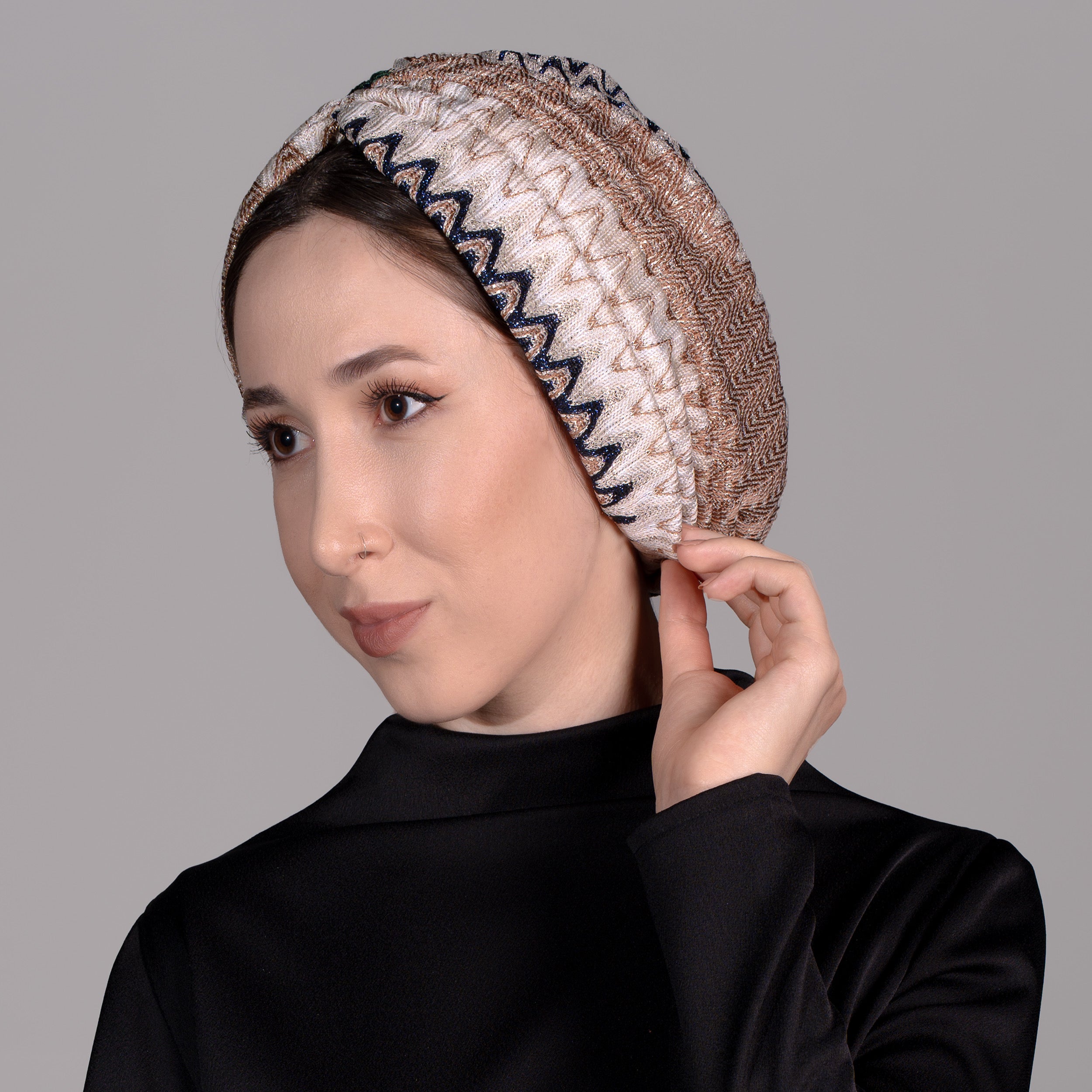 Bitter Emerald - Zümrüt Yeşil ZikZak Desenli Bone - Esnek Örme Kumaş - Çok Renkli - BitterColors