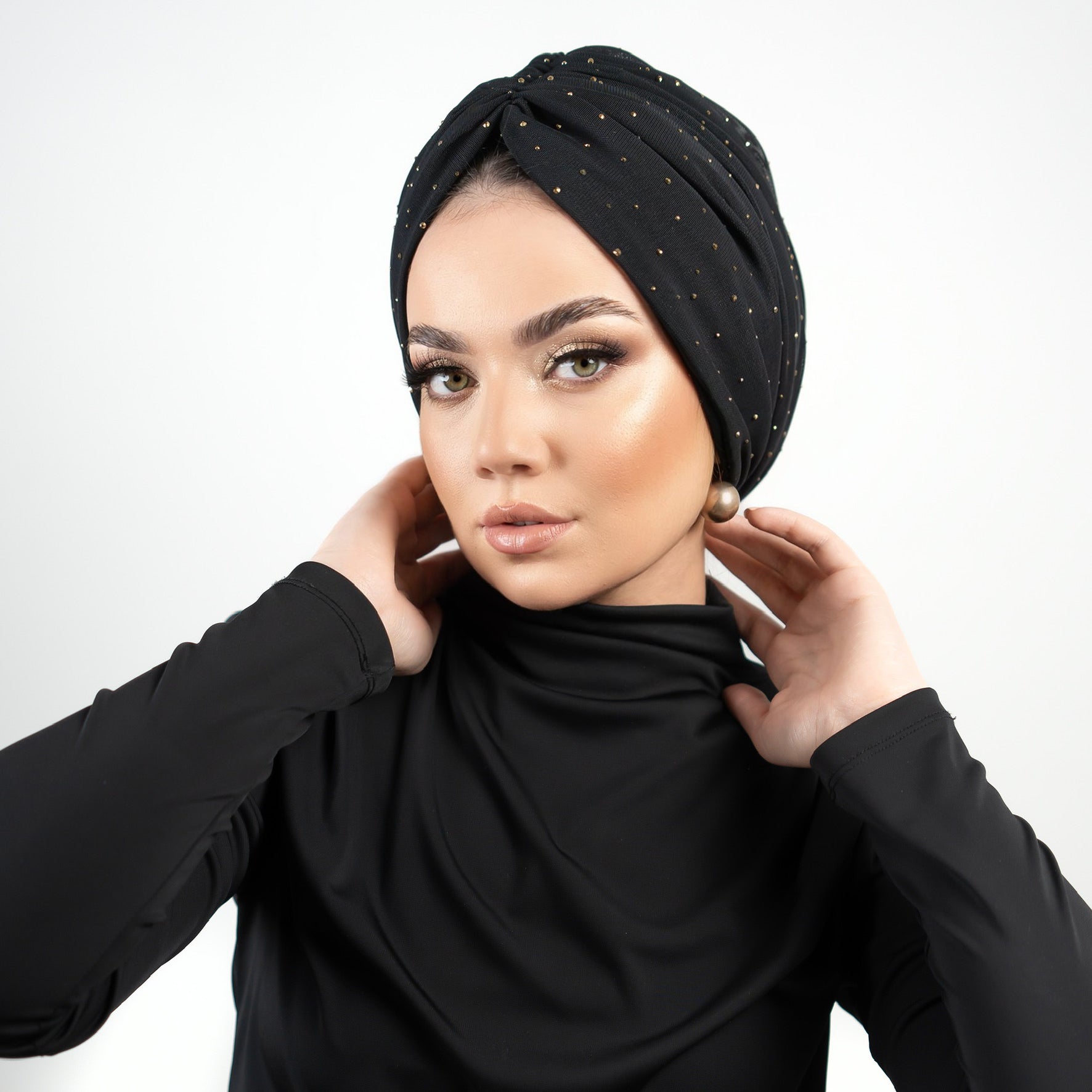 Taşlı Tül Bone - Esnek Kumaş - Siyah Renk - BitterColors