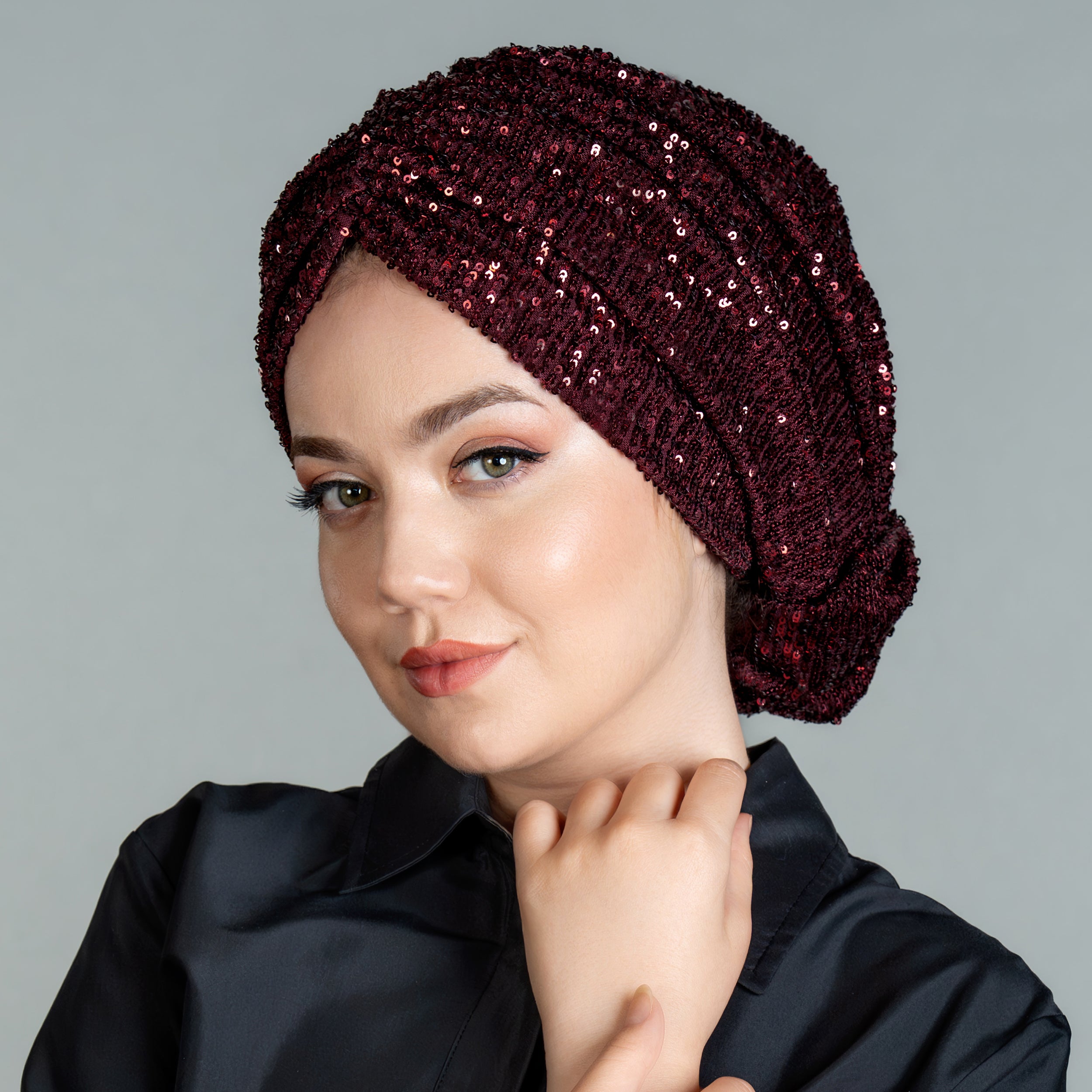 Beyrut Pul Payet Bone - Penye Astarlı - Kullanıma Hazır Bone - Siyah , Gold , Beyaz , Bordo , Lacivert - BitterColors