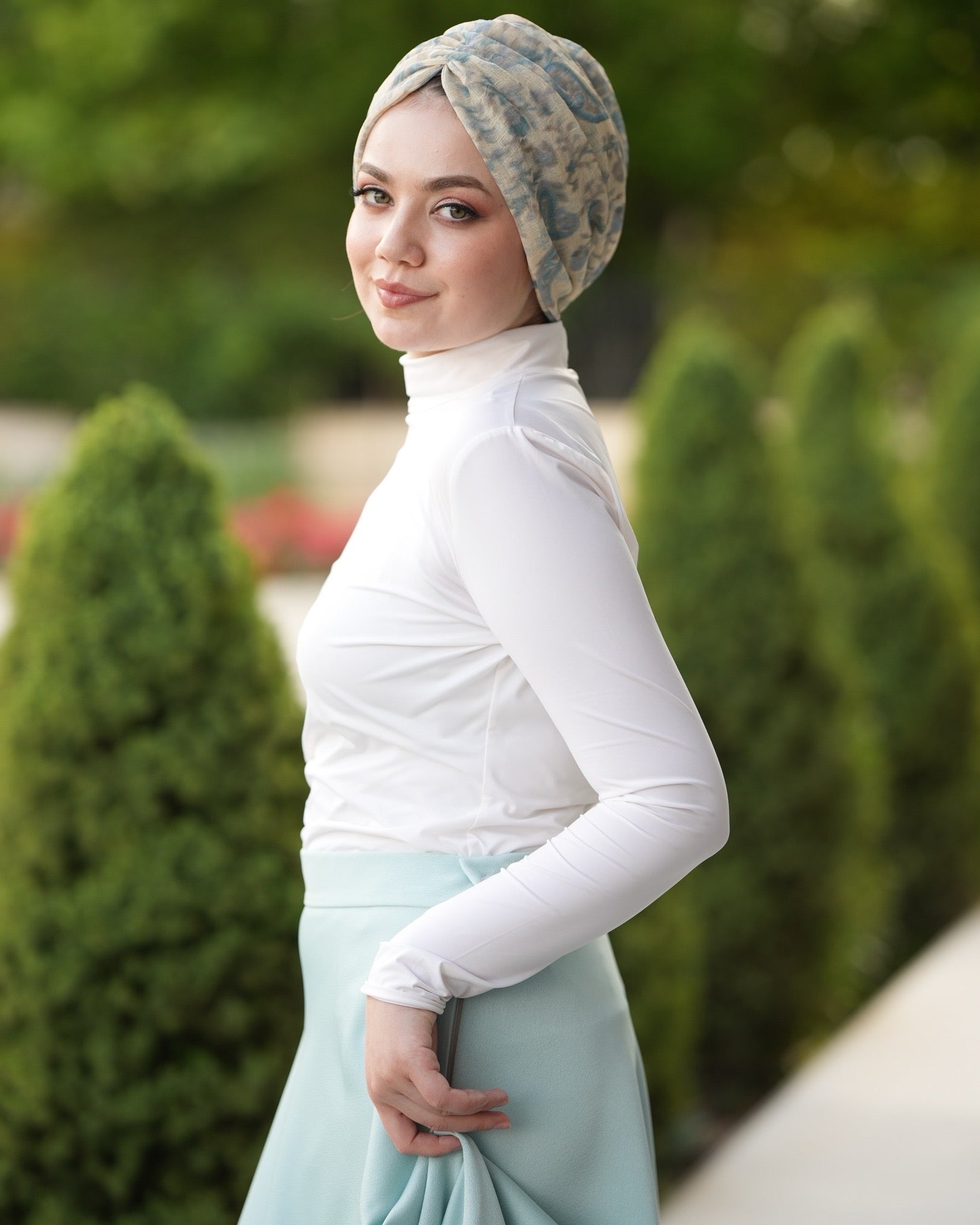 Bitter Keten Yeşil Renkli Bone - Büzgülü - Keten Kumaş - BitterColors