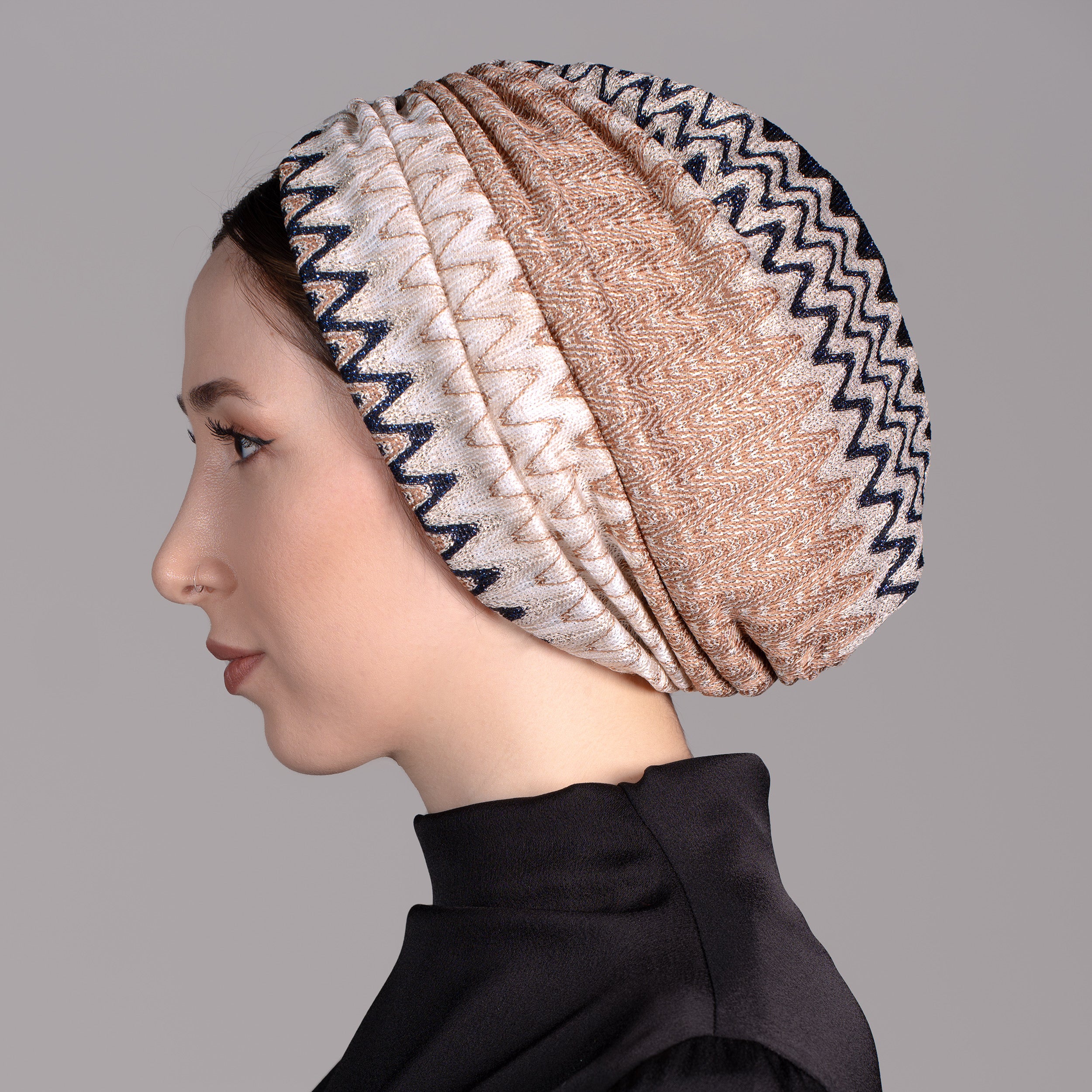 Bitter Emerald - Zümrüt Yeşil ZikZak Desenli Bone - Esnek Örme Kumaş - Çok Renkli - BitterColors