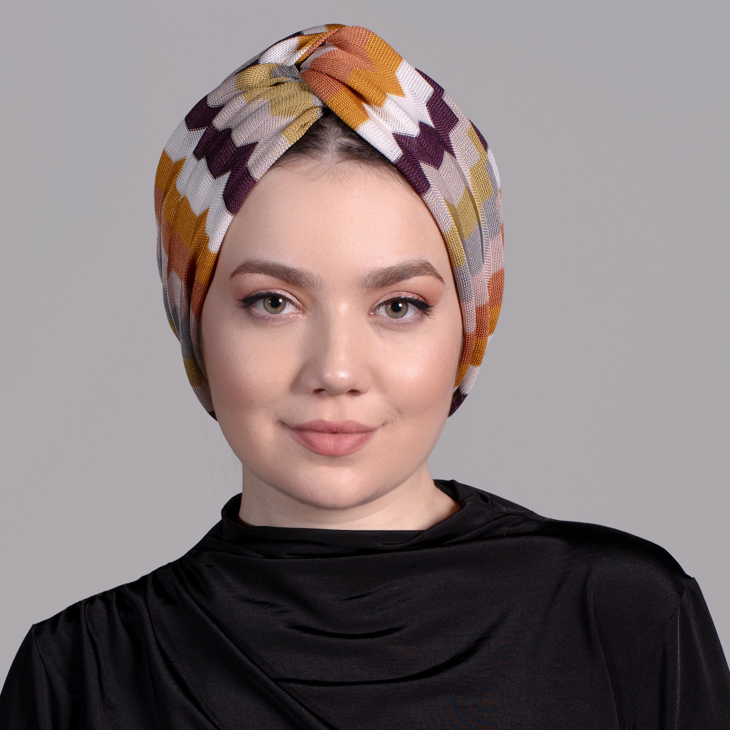 Mozaik Burgulu Bone - Esnek Triko Kumaş - Çok Renkli - BitterColors