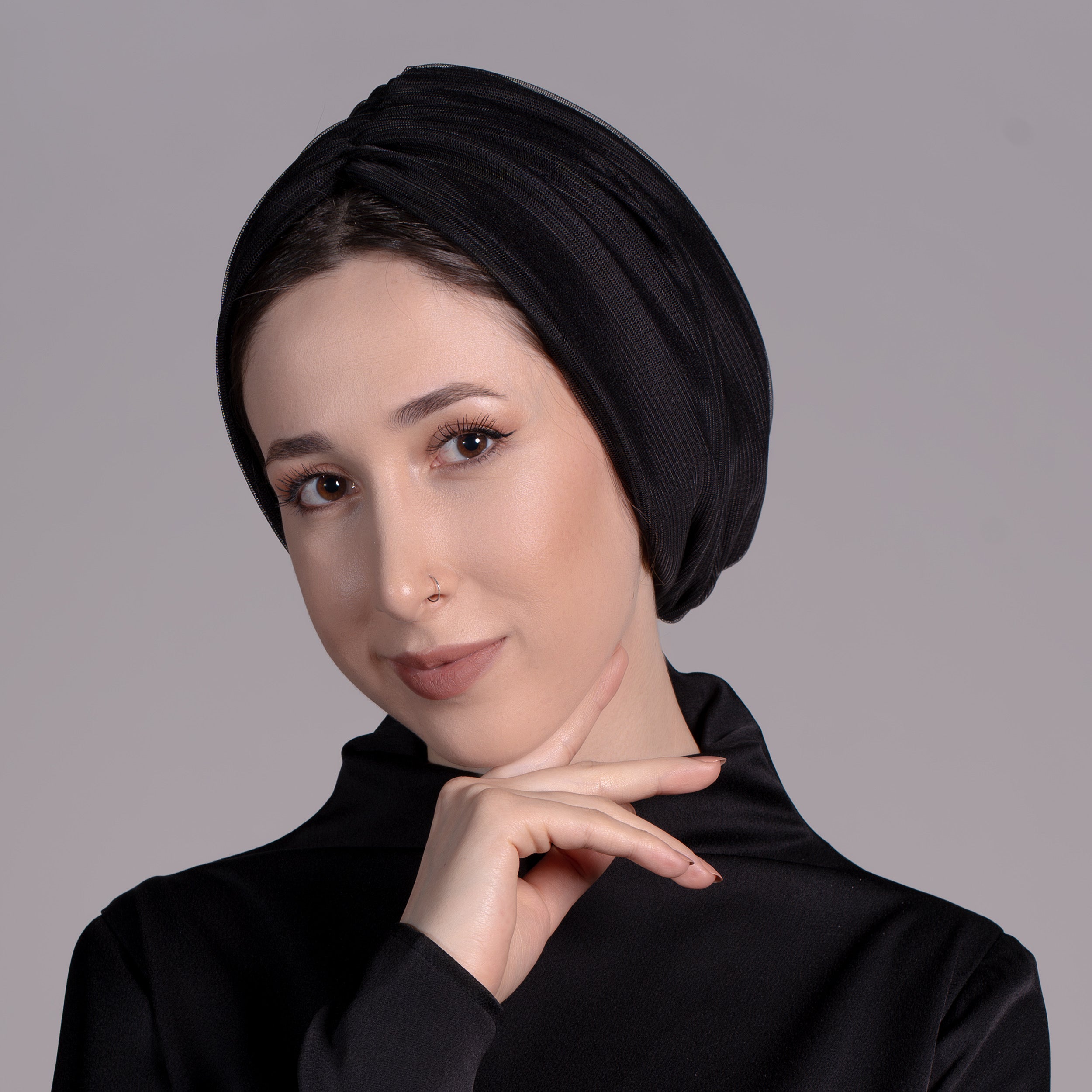 Büzgülü Üstü Tüllü Bone - Esnek Örme Kumaş - Siyah - Bitter Comfy Tulle - BitterColors