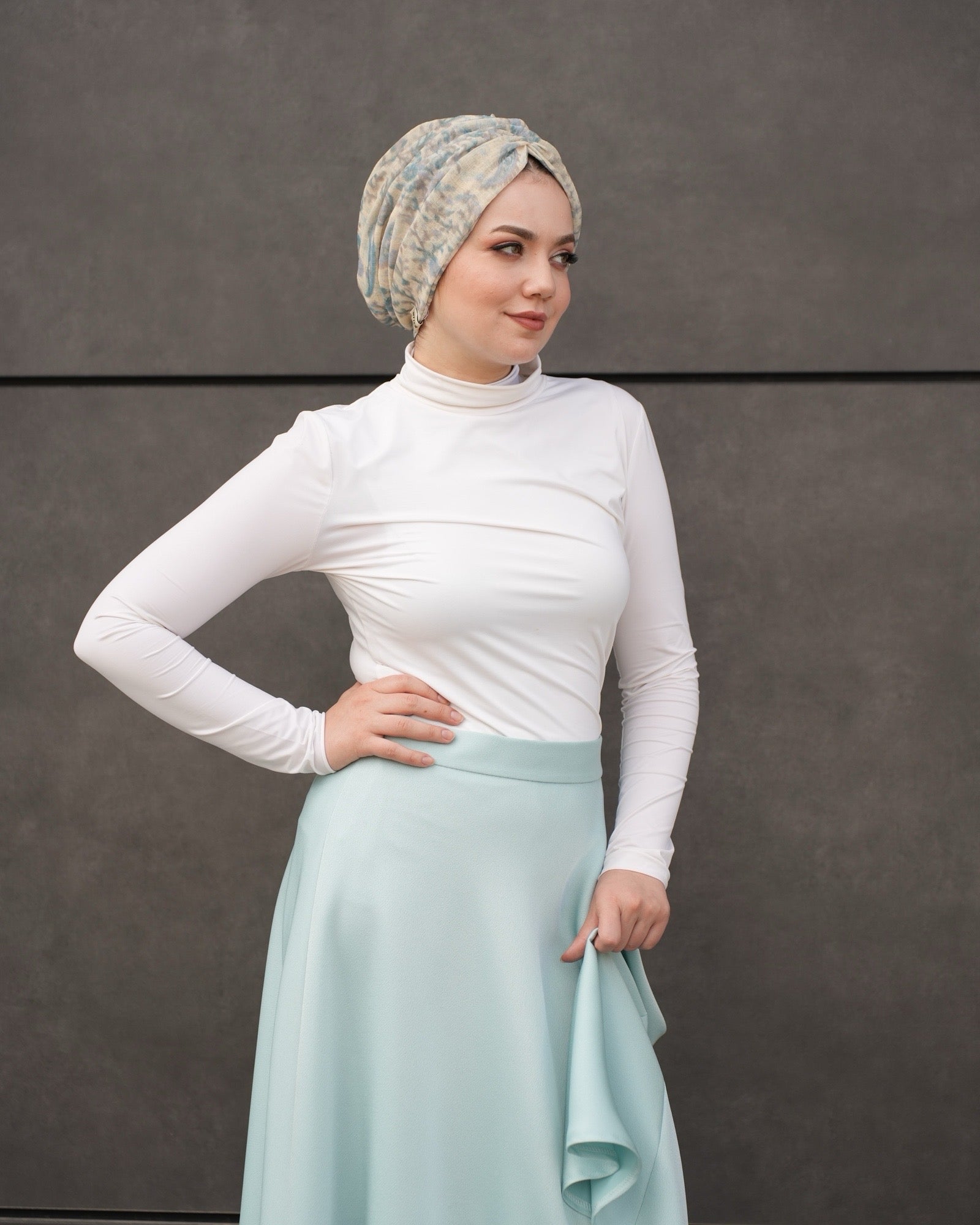 Bitter Keten Yeşil Renkli Bone - Büzgülü - Keten Kumaş - BitterColors