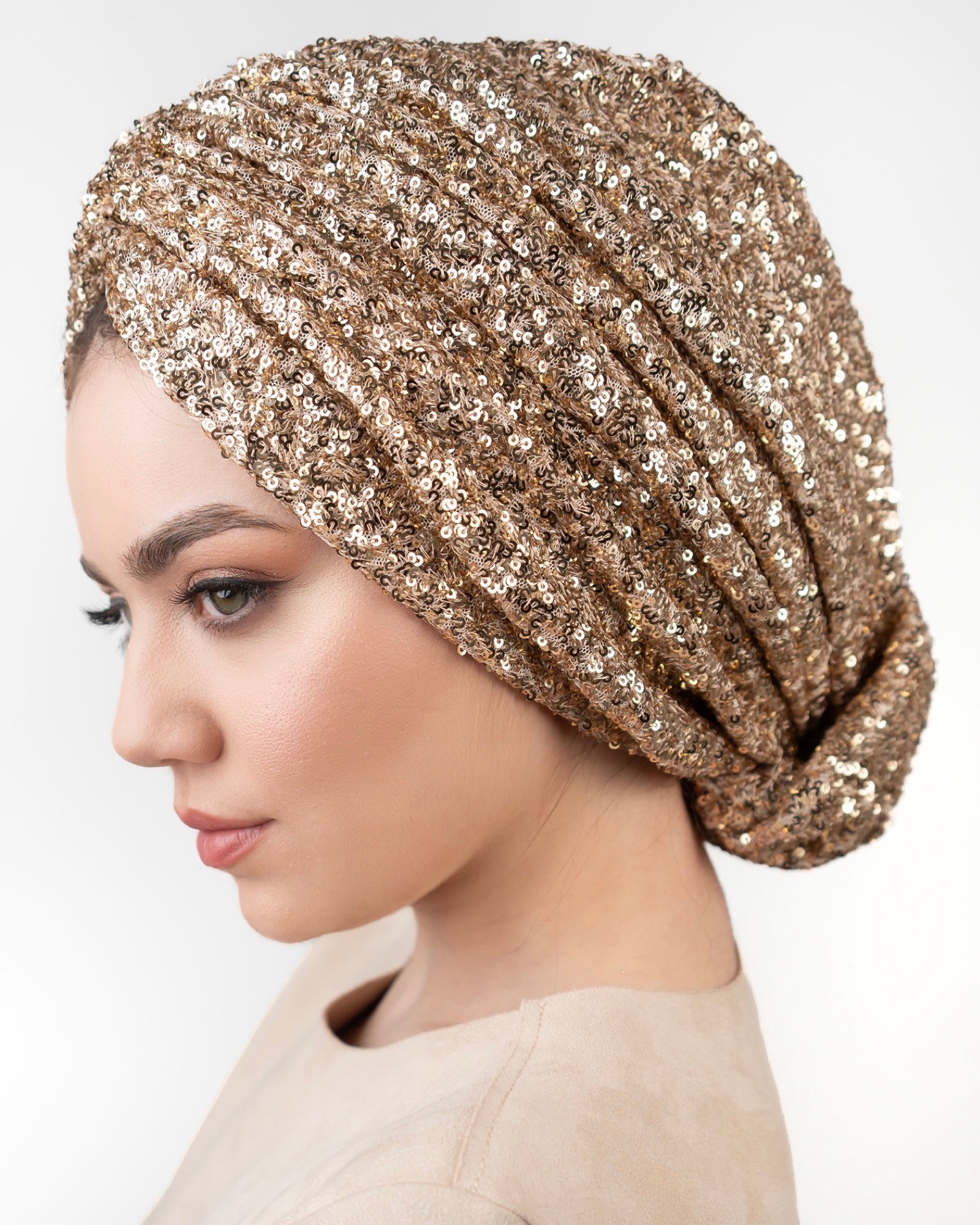 Beyrut Pul Payet Bone - Penye Astarlı - Kullanıma Hazır Bone - Siyah , Gold , Beyaz , Bordo , Lacivert - BitterColors