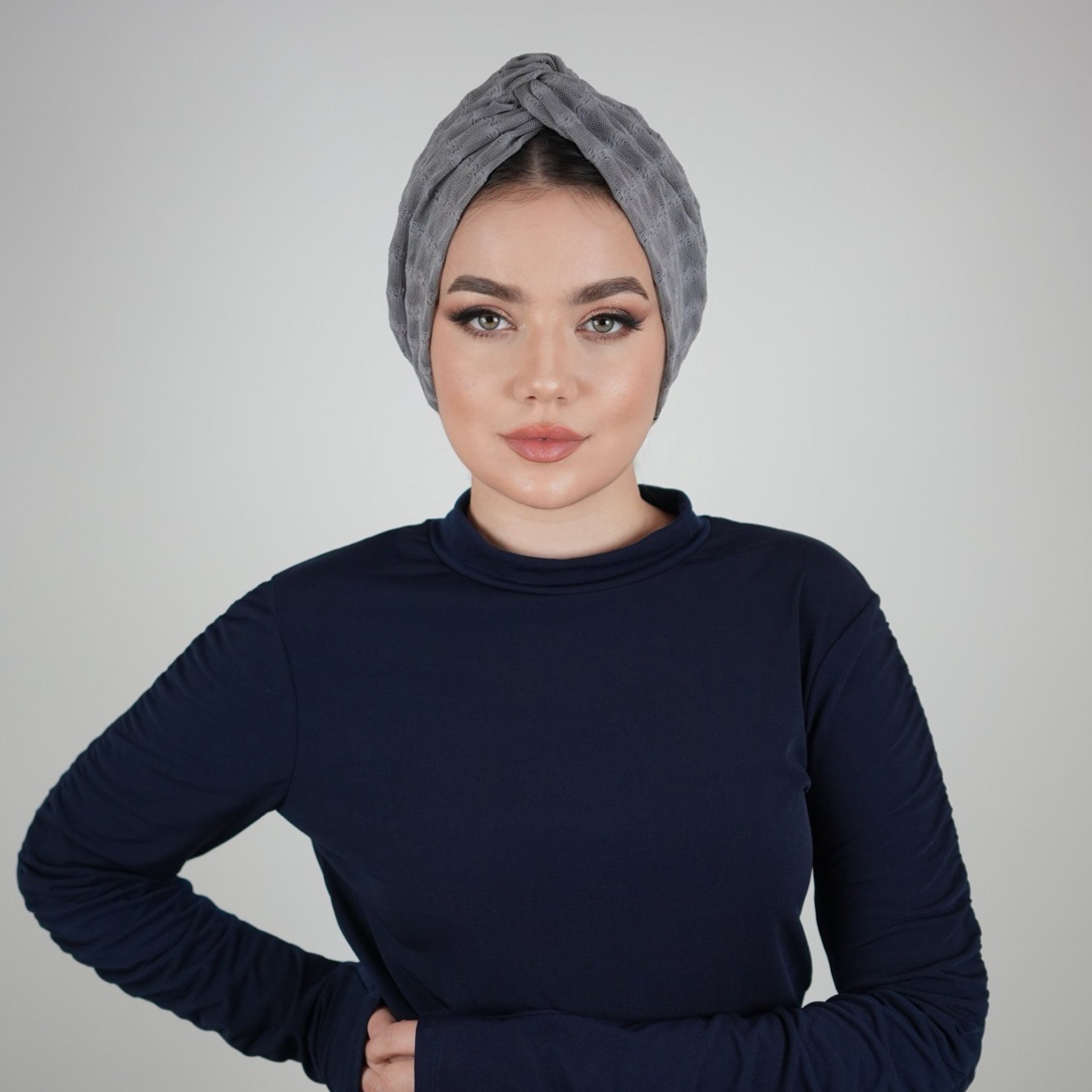 Betulle Çift Kat Tüllü Bone - Burgulu - Gri Renk - BitterColors