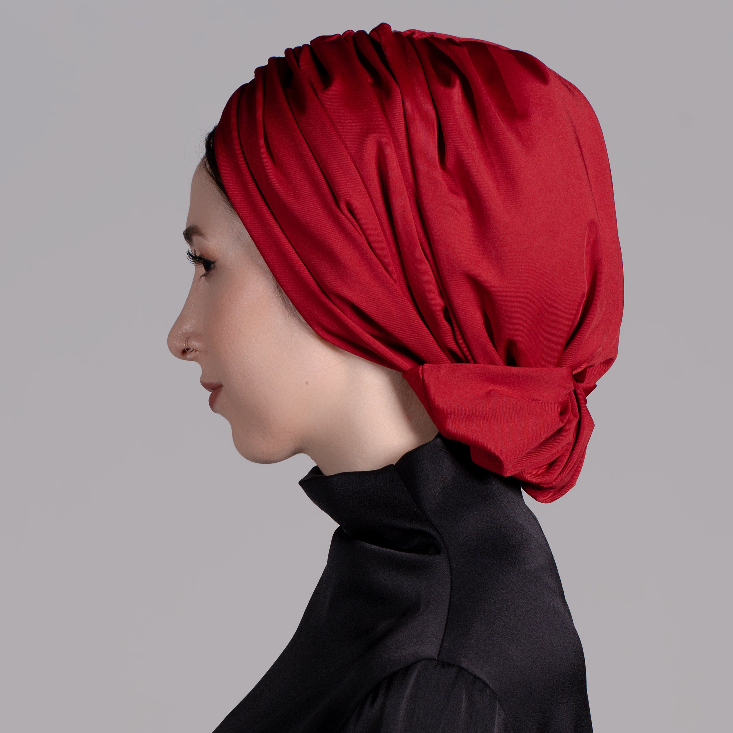 Esra Tokelli Penye Astarlı Büzgülü Bone - Jarse Kumaş - Kırmızı Renk - BitterColors