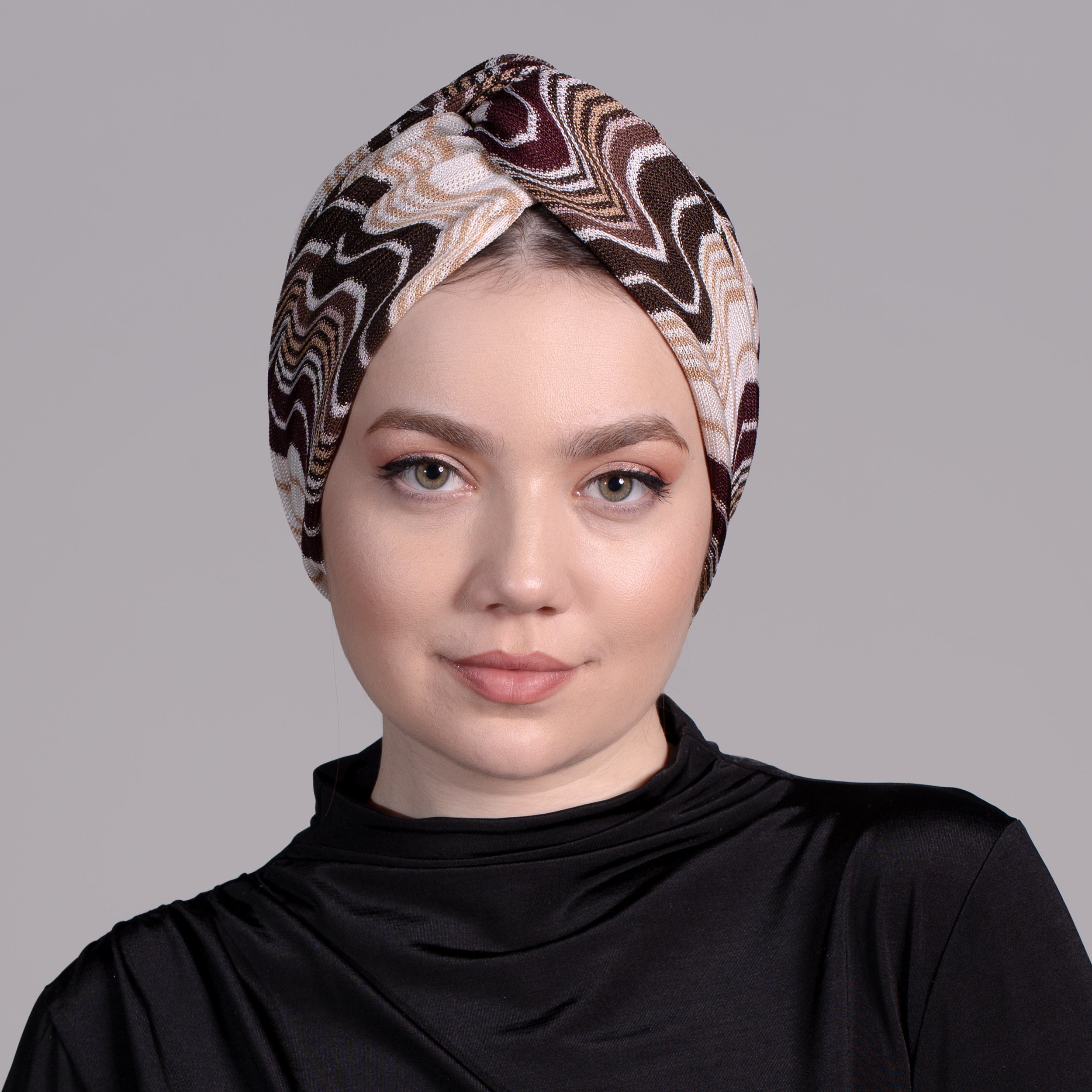 Dalgalı Desen Burgulu Bone - Esnek Triko Kumaş - Çok Renkli - Twisted Wavy Bone - BitterColors