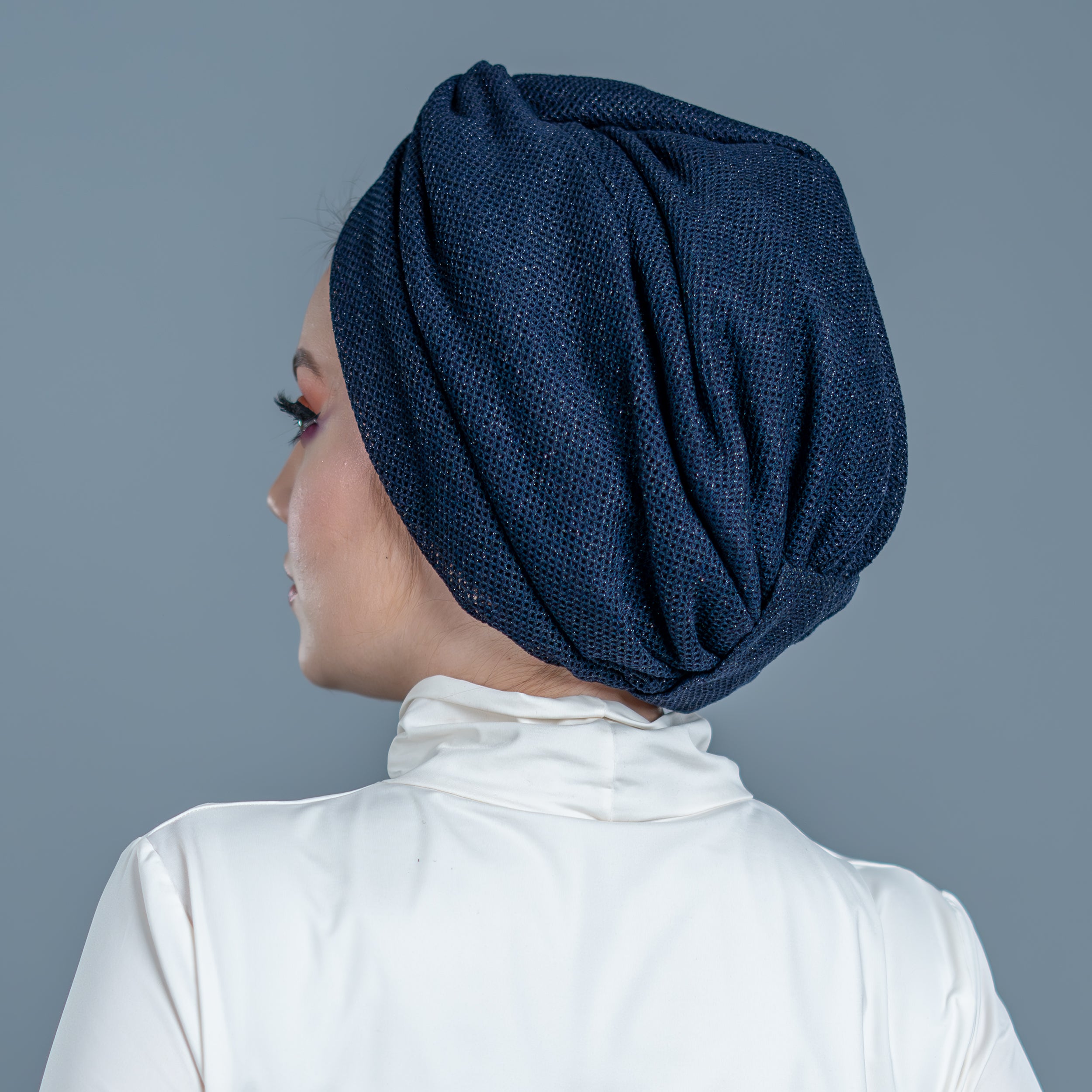 Burgulu Örme Bone - Simli Triko Kumaş - Lacivert - Honeycomb Navy Tulle - BitterColors