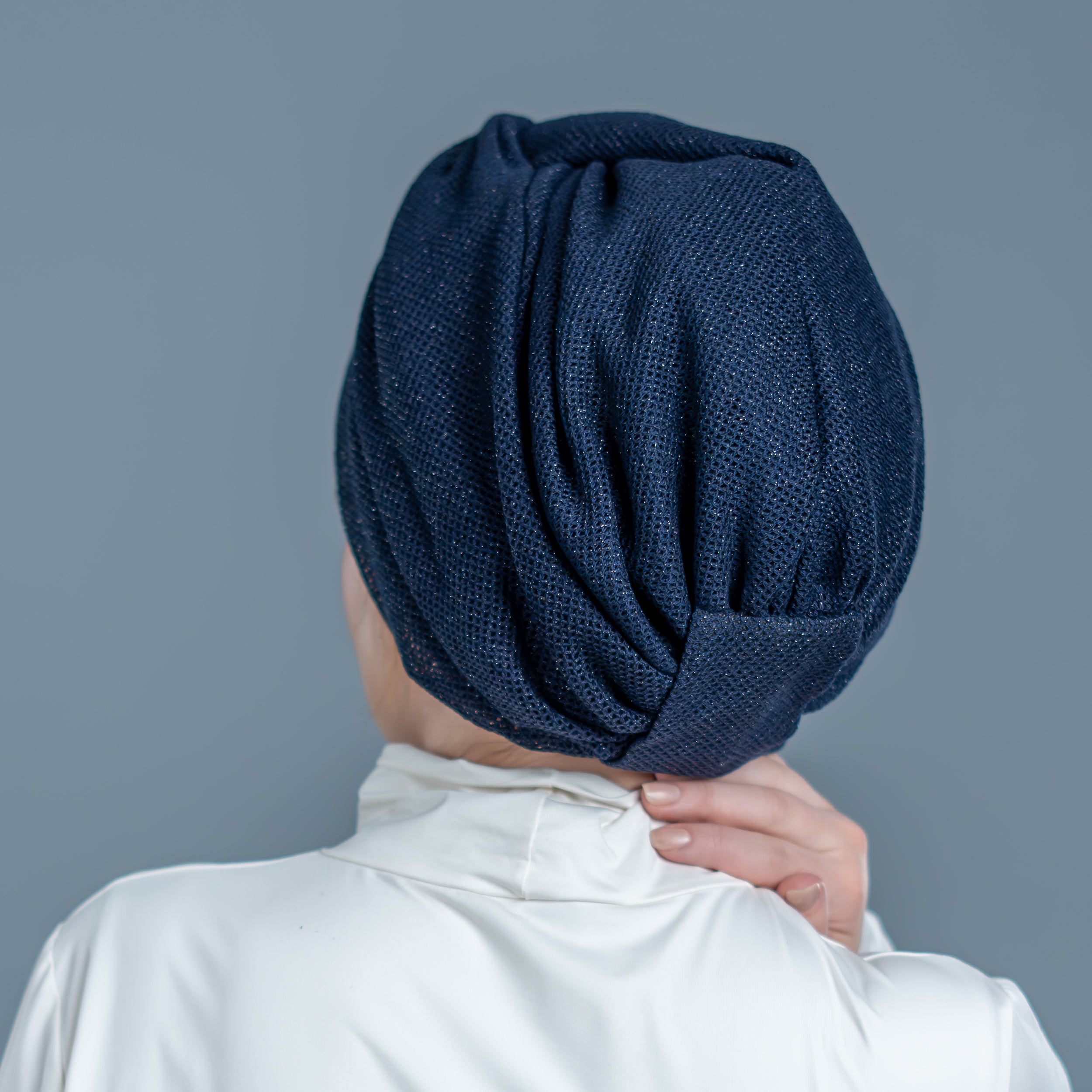 Burgulu Örme Bone - Simli Triko Kumaş - Lacivert - Honeycomb Navy Tulle - BitterColors