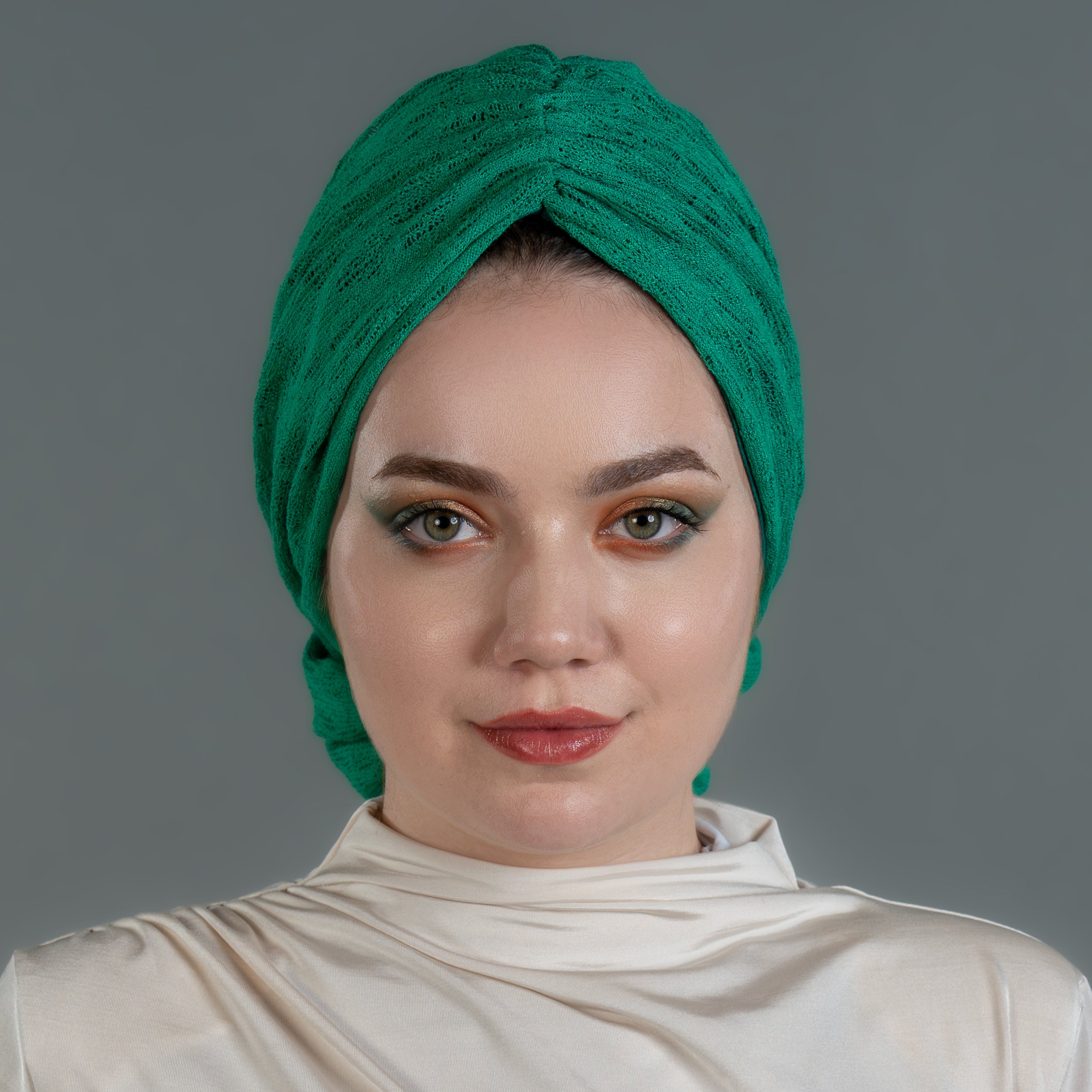 Beyrut Knitty Bone - Esnek Triko Kumaş - Kullanıma Hazır Bone - Turuncu-Yeşil Renkli - BitterColors