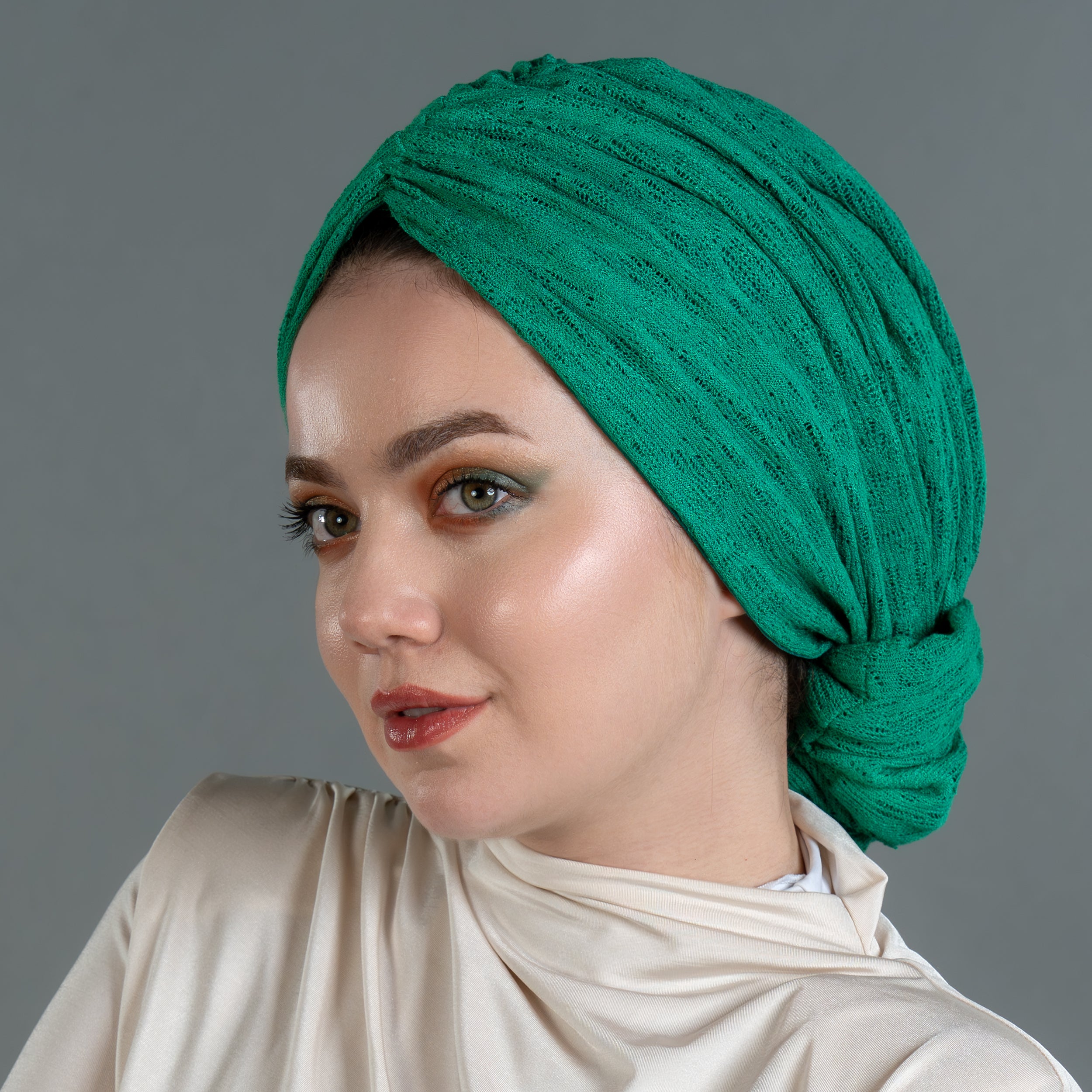 Beyrut Knitty Bone - Esnek Triko Kumaş - Kullanıma Hazır Bone - Turuncu-Yeşil Renkli - BitterColors