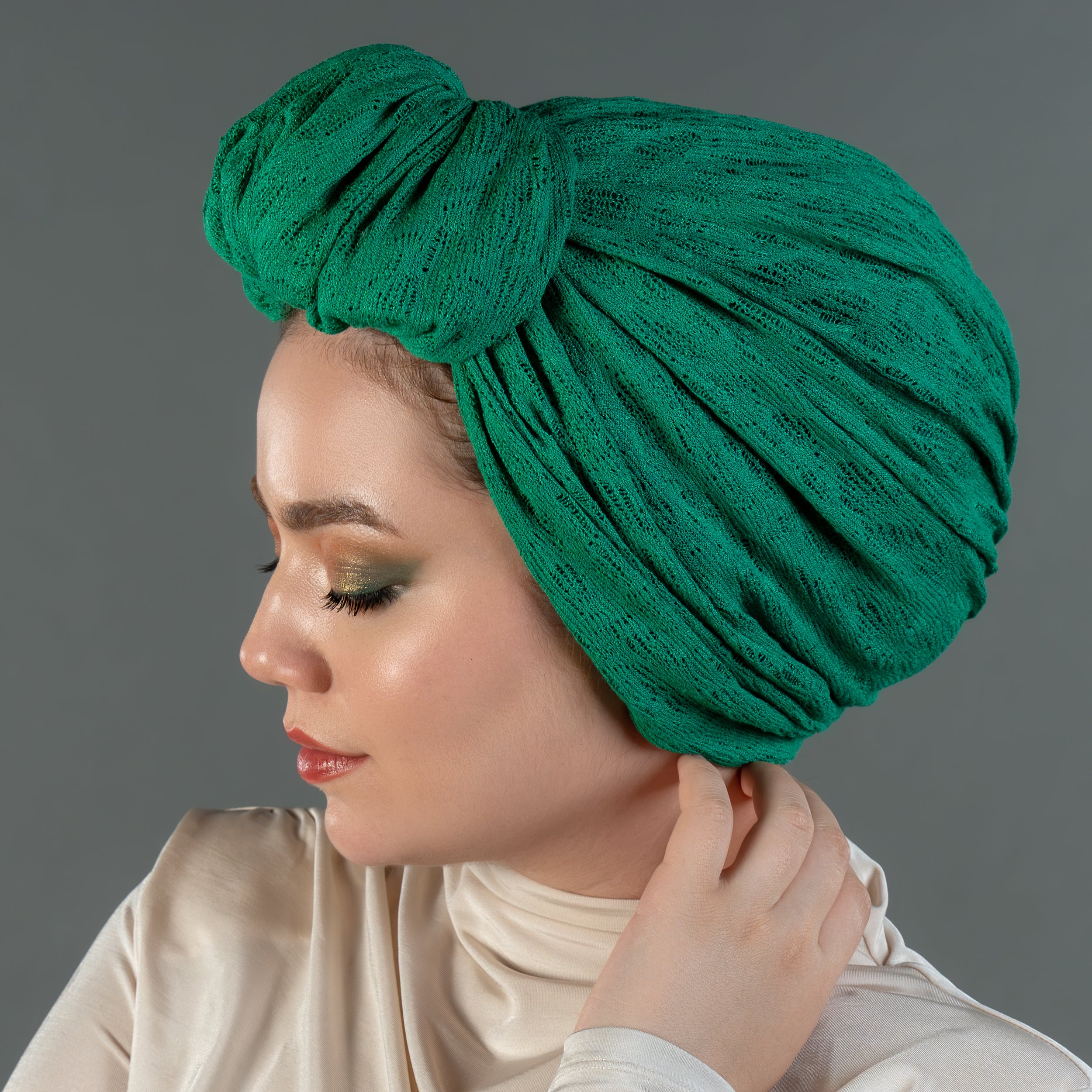 Beyrut Knitty Bone - Esnek Triko Kumaş - Kullanıma Hazır Bone - Turuncu-Yeşil Renkli - BitterColors