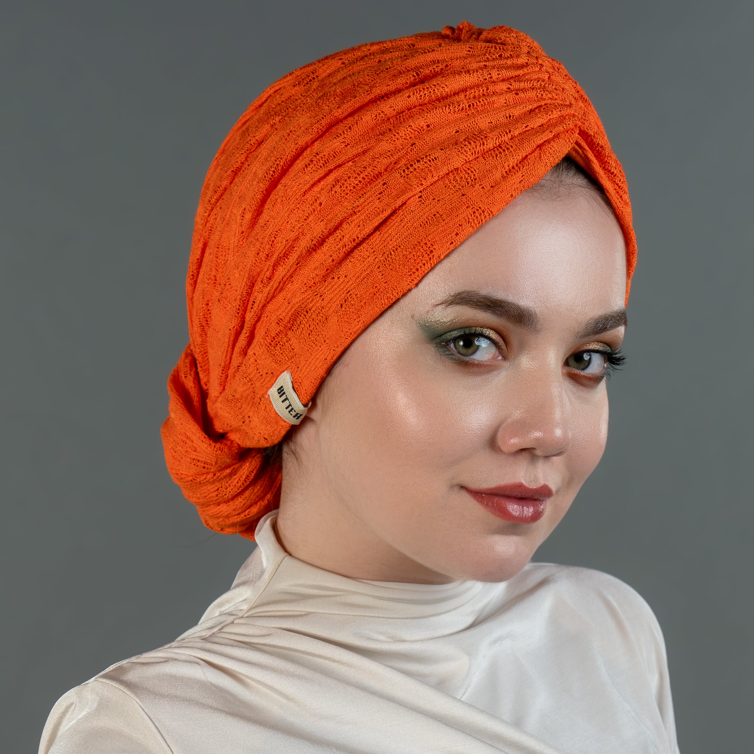 Beyrut Knitty Bone - Esnek Triko Kumaş - Kullanıma Hazır Bone - Turuncu-Yeşil Renkli - BitterColors