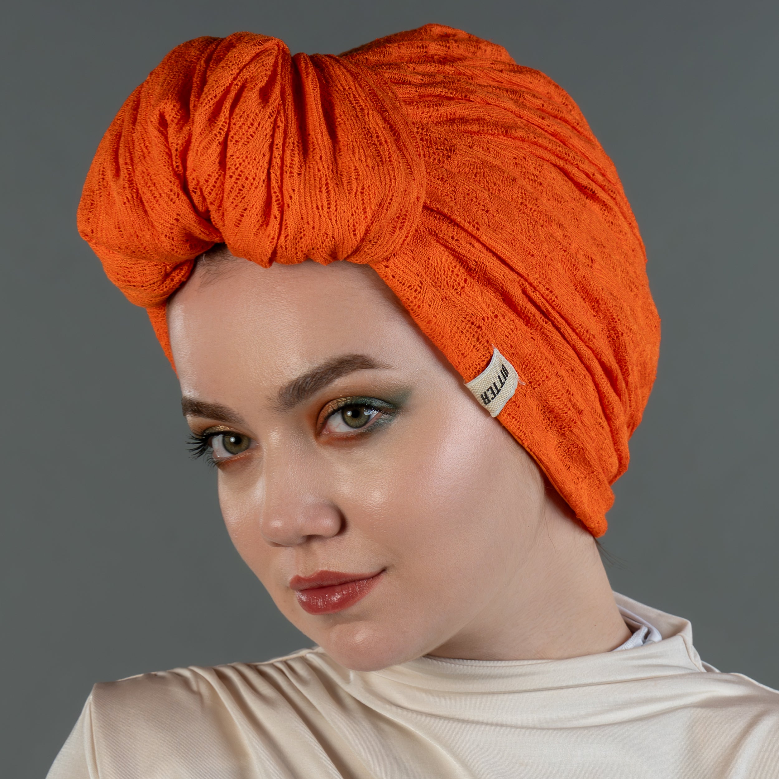 Beyrut Knitty Bone - Esnek Triko Kumaş - Kullanıma Hazır Bone - Turuncu-Yeşil Renkli - BitterColors