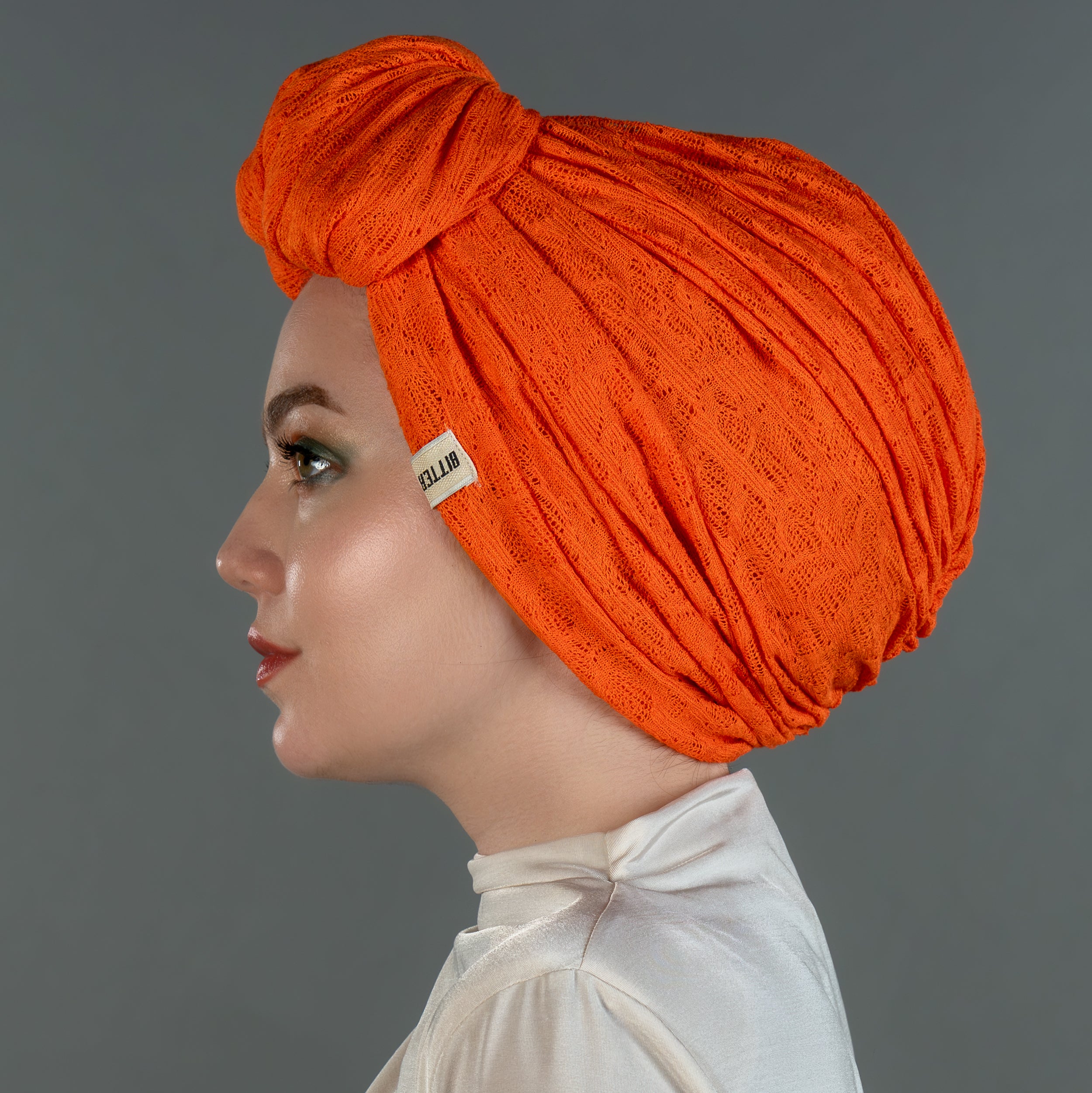 Beyrut Knitty Bone - Esnek Triko Kumaş - Kullanıma Hazır Bone - Turuncu-Yeşil Renkli - BitterColors