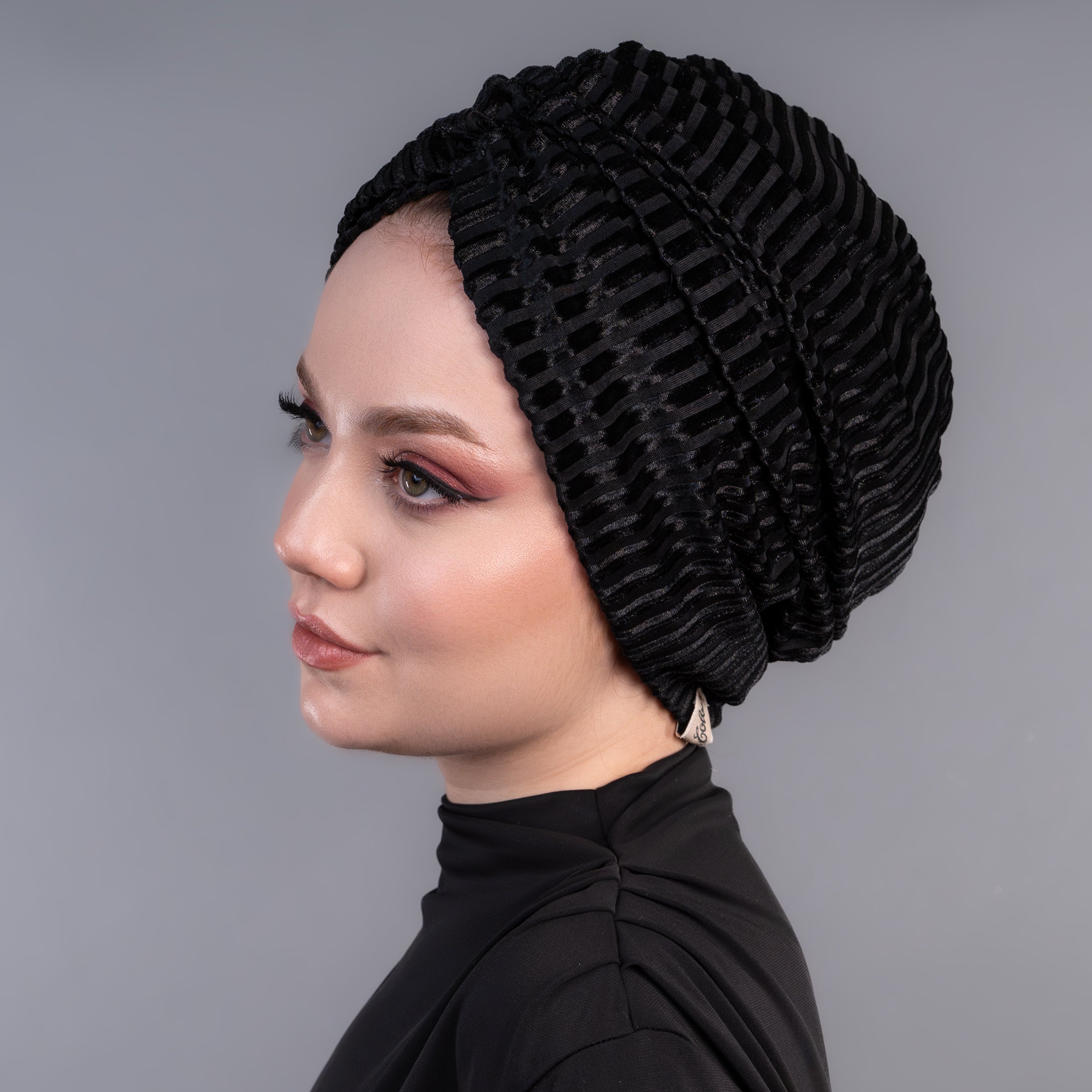 Bitter Çizgili Kadife Bone - Esnek Kadife Kumaş - Siyah Renkli - Bitter Colors