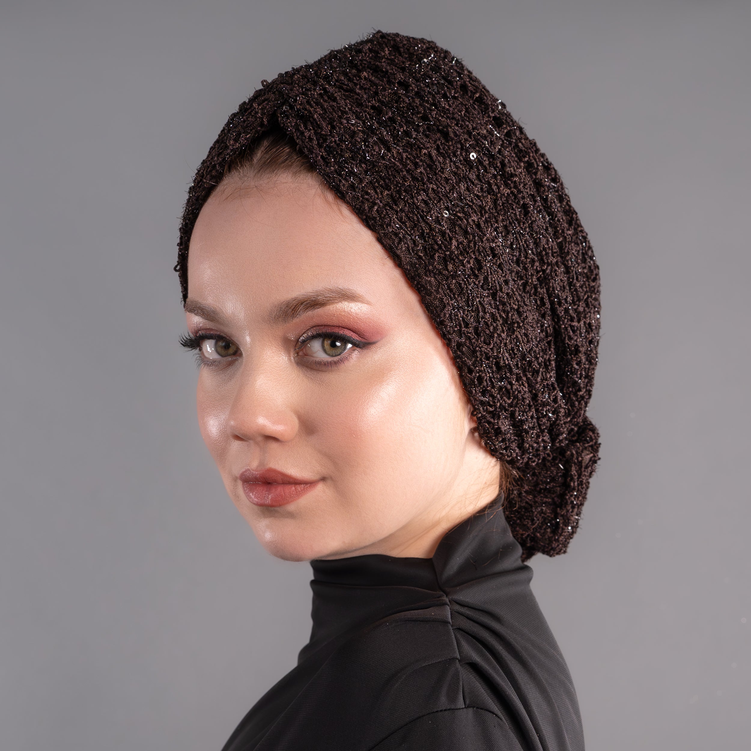 Beyrut Simli Dantel Bone - Penye Astarlı - Kullanıma Hazır Bone - Bordo Renkli - Acı Kahve - BitterColors