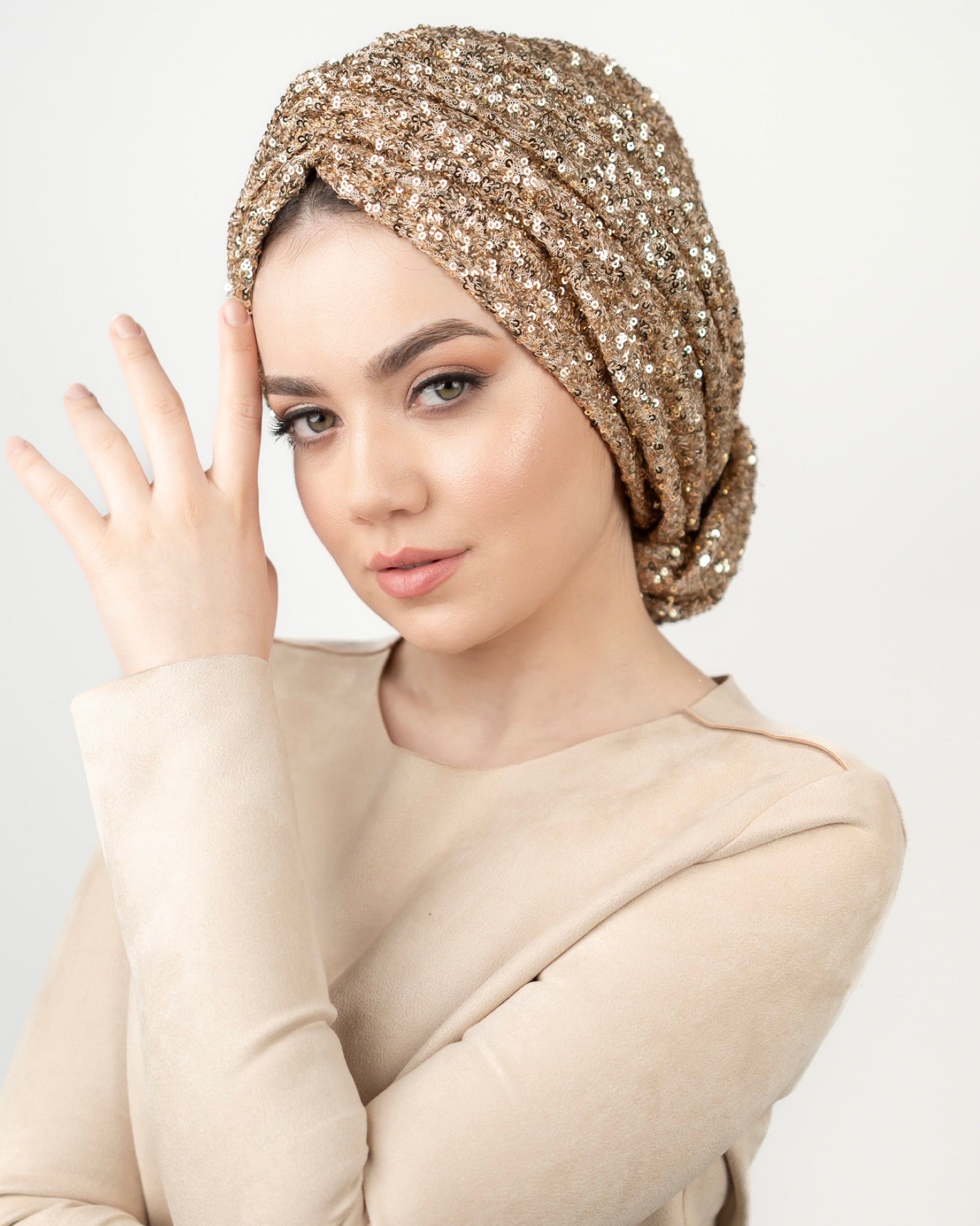 Beyrut Pul Payet Bone - Penye Astarlı - Kullanıma Hazır Bone - Siyah , Gold , Beyaz , Bordo , Lacivert - BitterColors