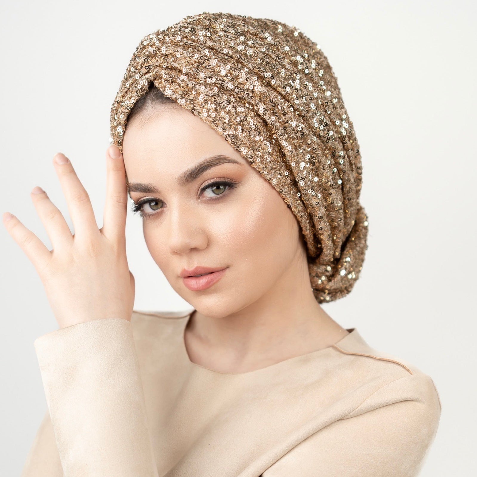 Beyrut Pul Payet Bone - Penye Astarlı - Kullanıma Hazır Bone - Siyah , Gold , Beyaz , Bordo , Lacivert - BitterColors