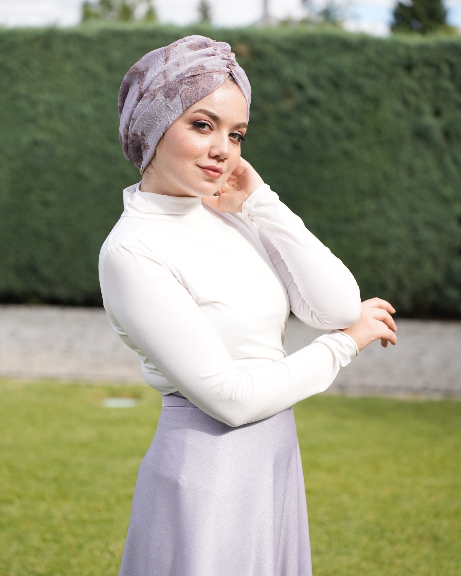 Bitter Keten Lila Renkli Bone - Büzgülü - Keten Kumaş - BitterColors