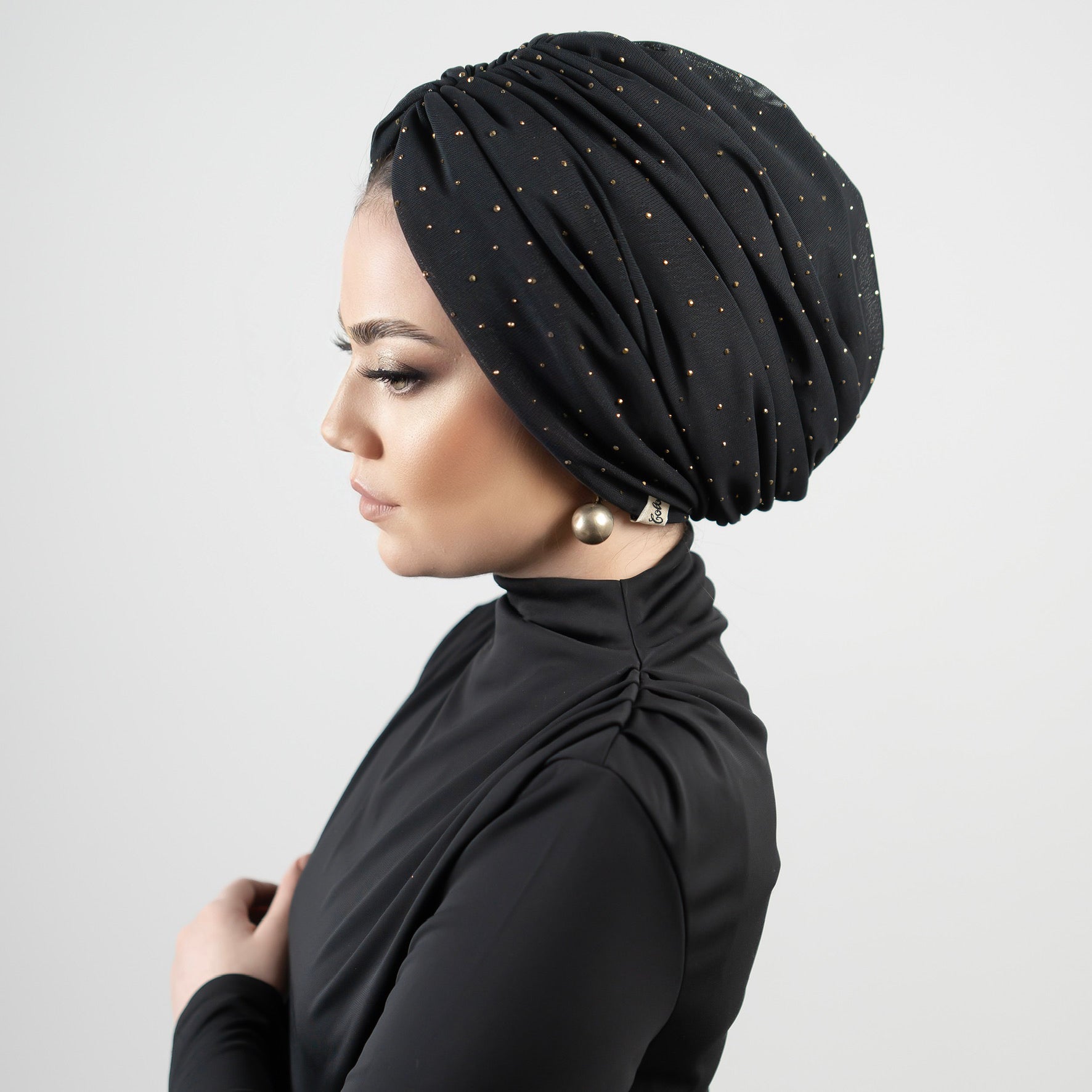 Taşlı Tül Bone - Esnek Kumaş - Siyah Renk - BitterColors