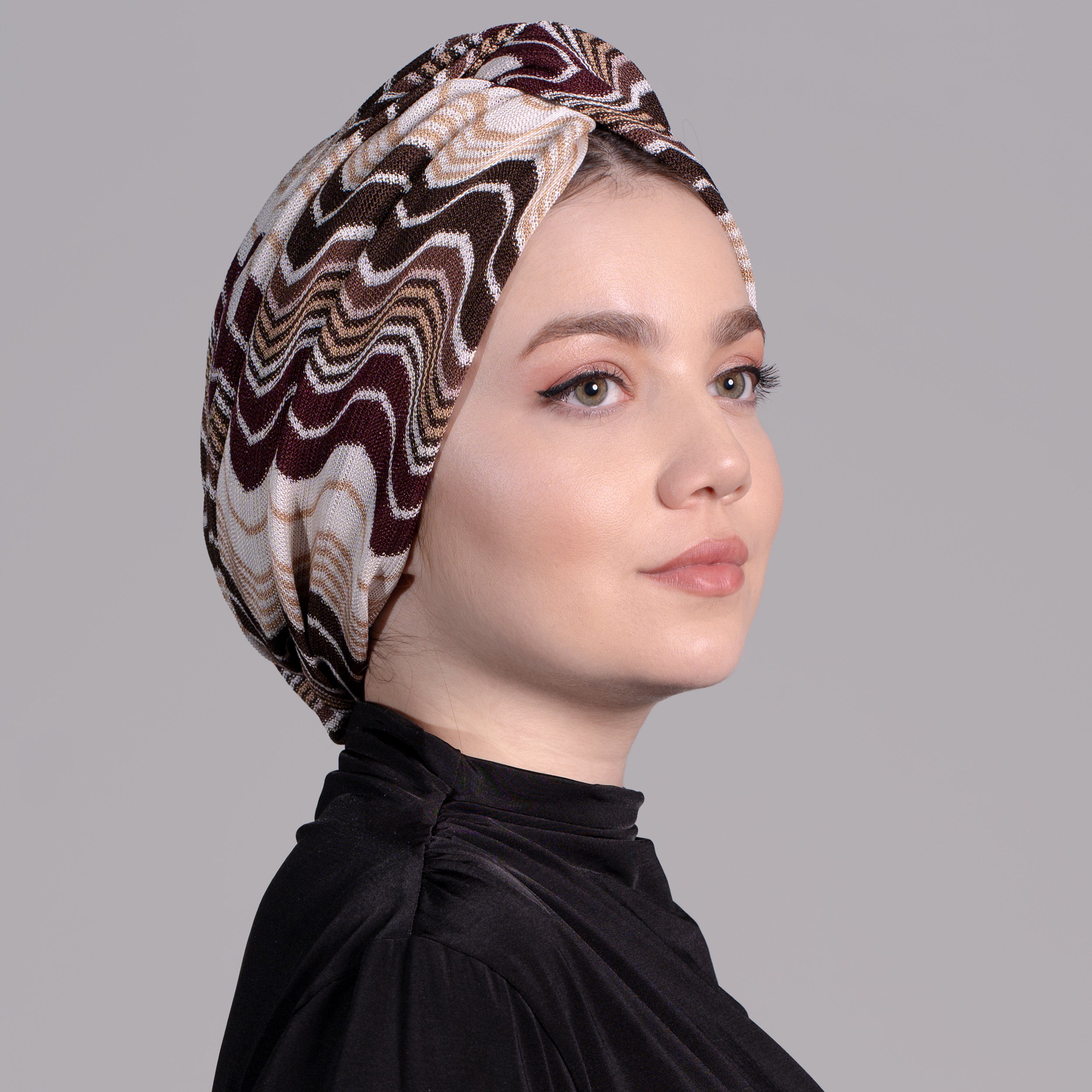 Dalgalı Desen Burgulu Bone - Esnek Triko Kumaş - Çok Renkli - Twisted Wavy Bone - BitterColors