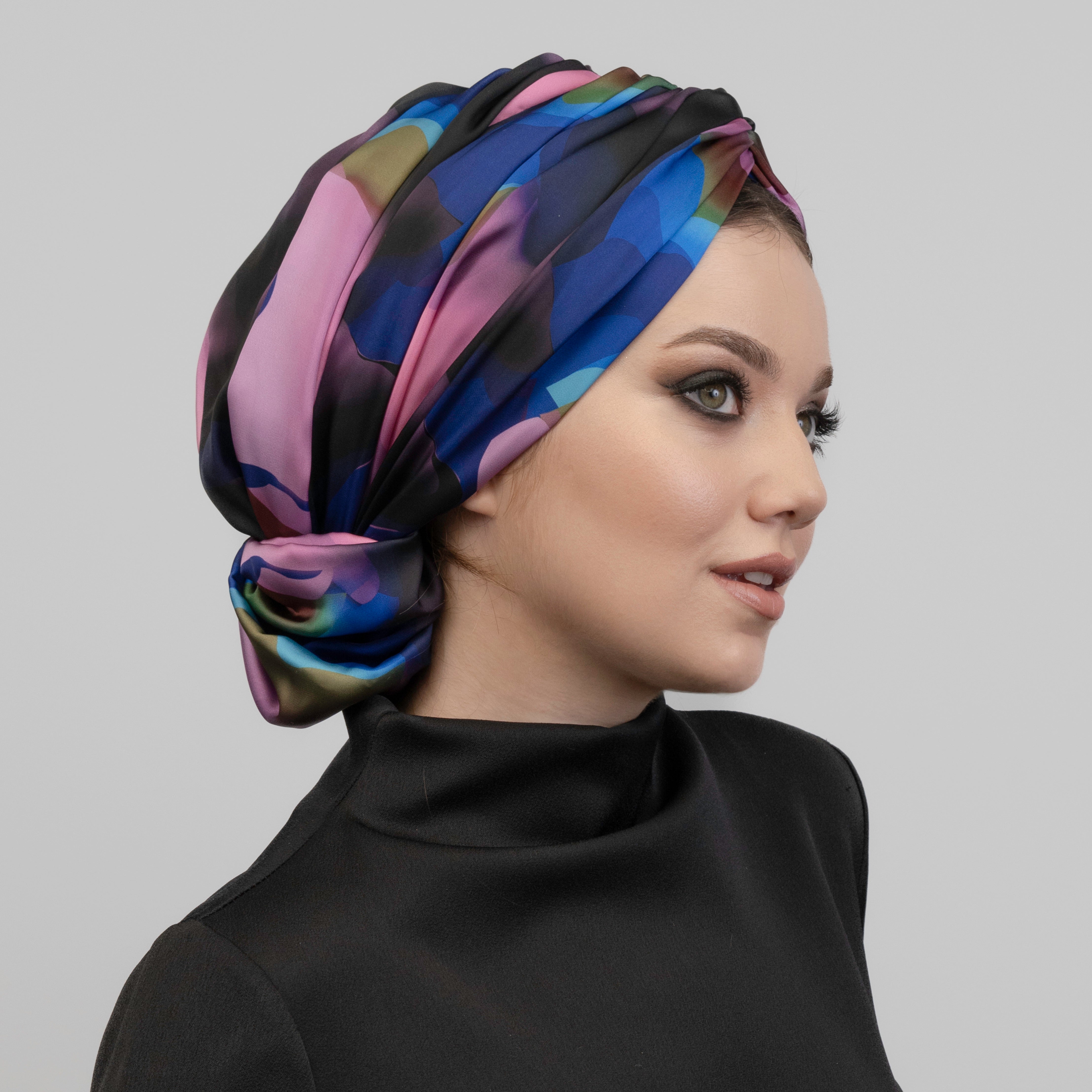 Abu Dabi Çiçek Desenli Bone - İpek Saten Kumaş - Çok Renkli - BitterColors