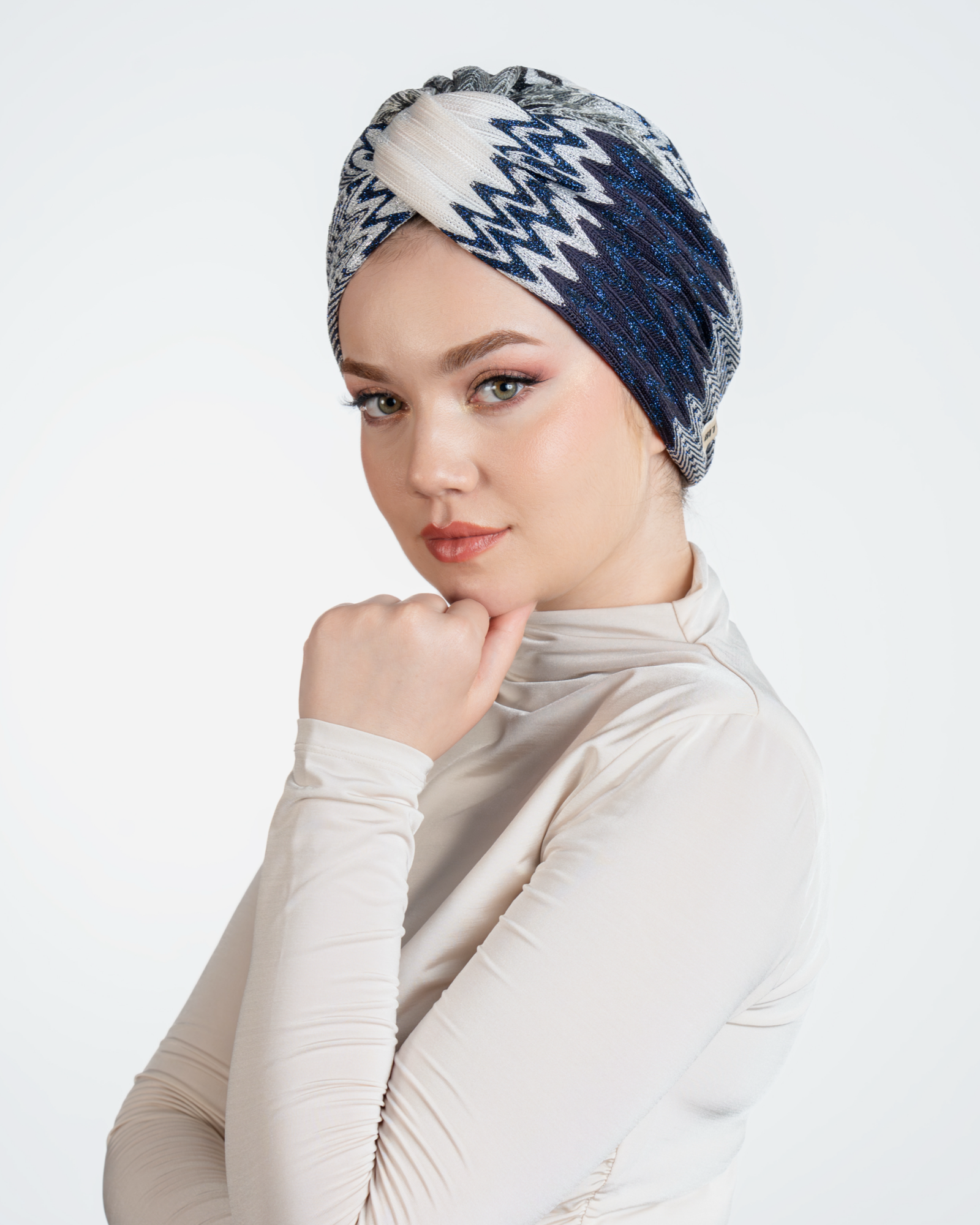 Twisted Zigzag Navy Bone - Burgulu - Lacivert Renkli - Esnek Triko Kumaş - BitterColors