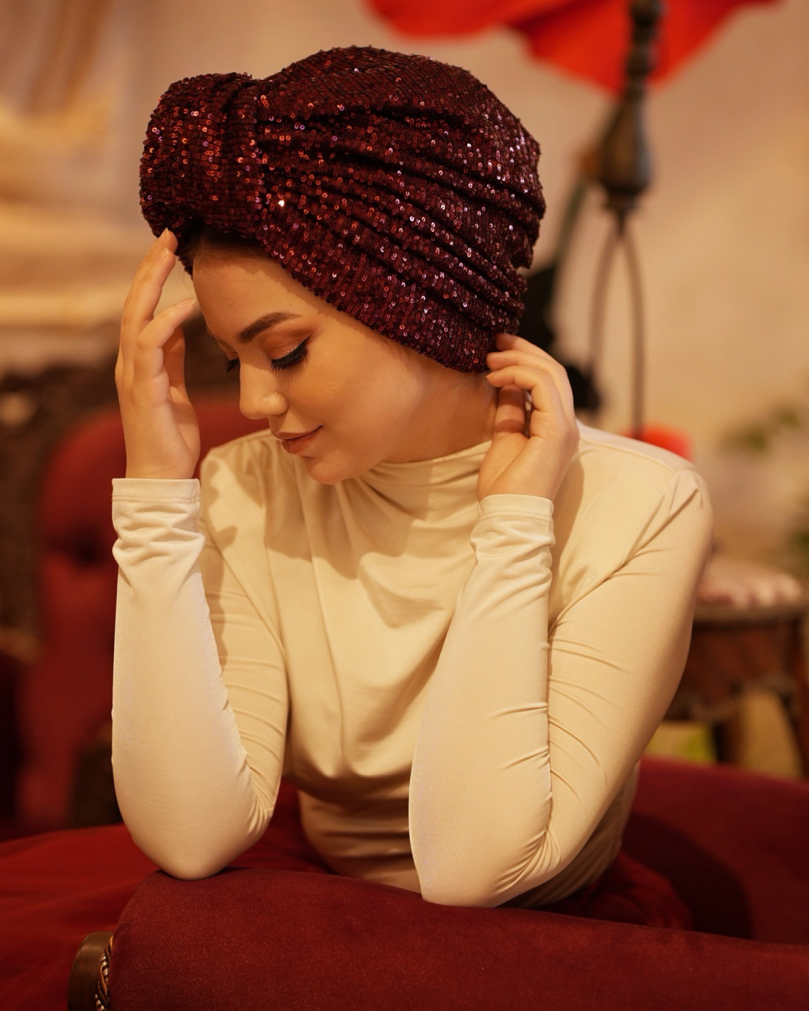Beyrut Pul Payet Bone - Penye Astarlı - Kullanıma Hazır Bone - Siyah , Gold , Beyaz , Bordo , Lacivert - BitterColors