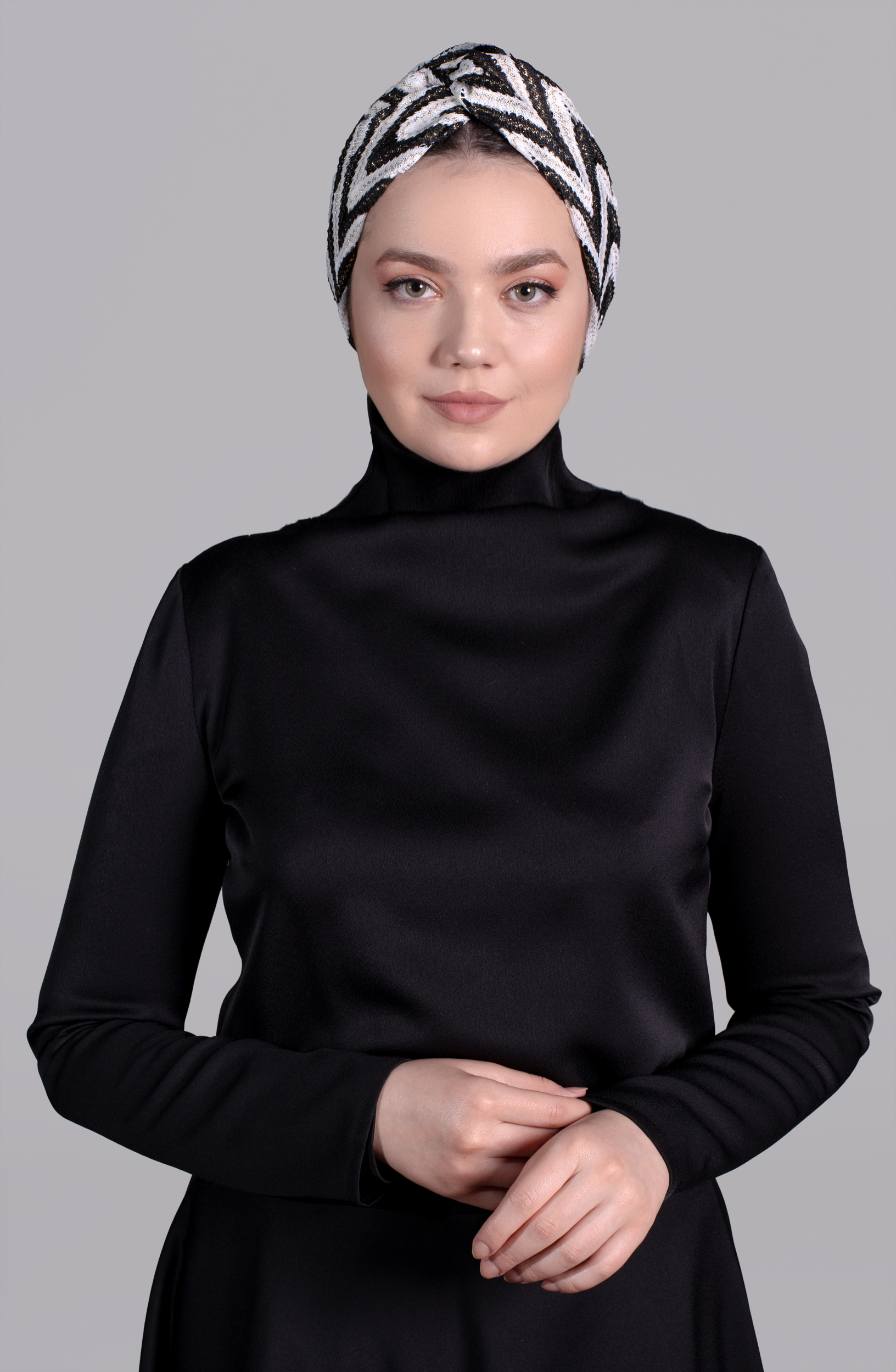 ZikZak Desenli Bone - Esnek Triko Kumaş - Siyah/Beyaz Renk - Black and White X Bone - BitterColors